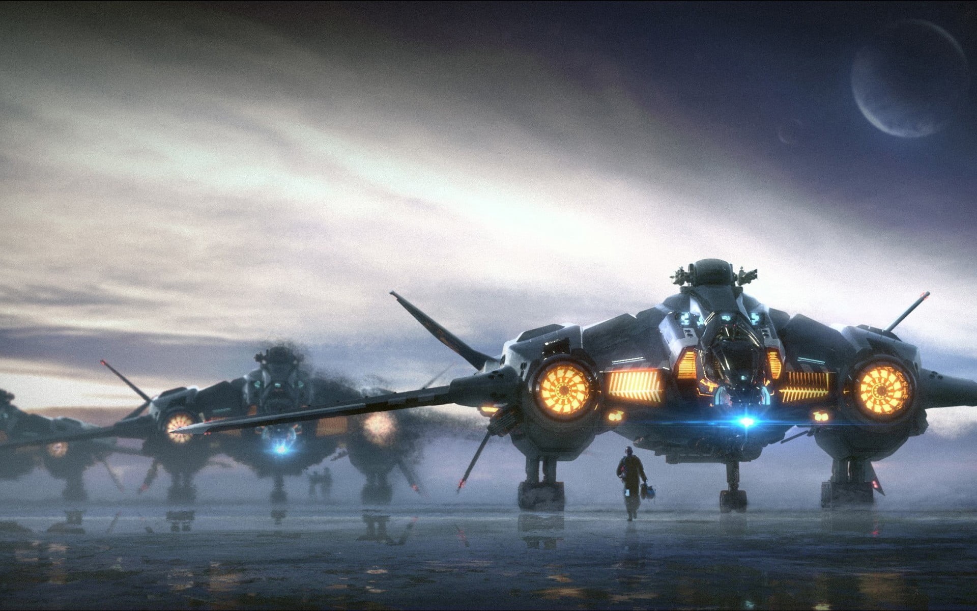 airport, transportation, military airplane, helicopter, air force, armed forces, military, airplane, mode of transportation, outdoors, Star Citizen, fighter plane, HD Wallpaper
