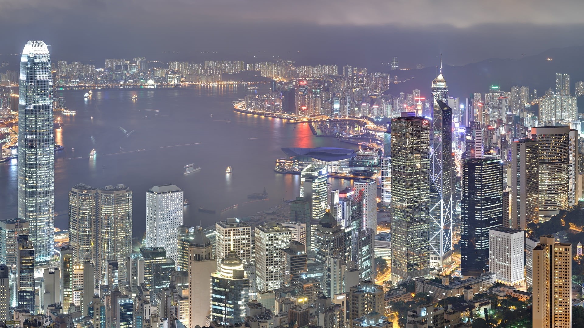 panoramic, victoria Peak, famous Place, kowloon, skyscraper, business, finance, crowded, outdoors, asia, crowd, modern, night, victoria Harbour - Hong Kong, HD Wallpaper