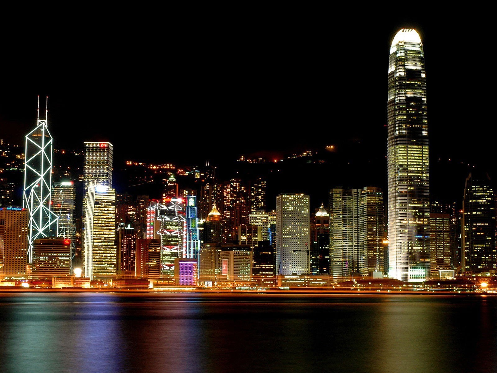 sky, office building exterior, architecture, illuminated, 720P, urban skyline, skyscraper, outdoors, no people, modern, water, building, light, tall - high, HD Wallpaper