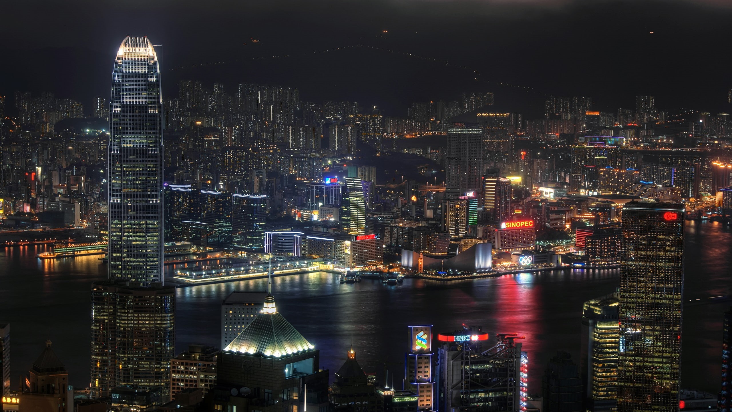 cityscape, 2K, Hong Kong, Victoria Harbour, night, HD Wallpaper