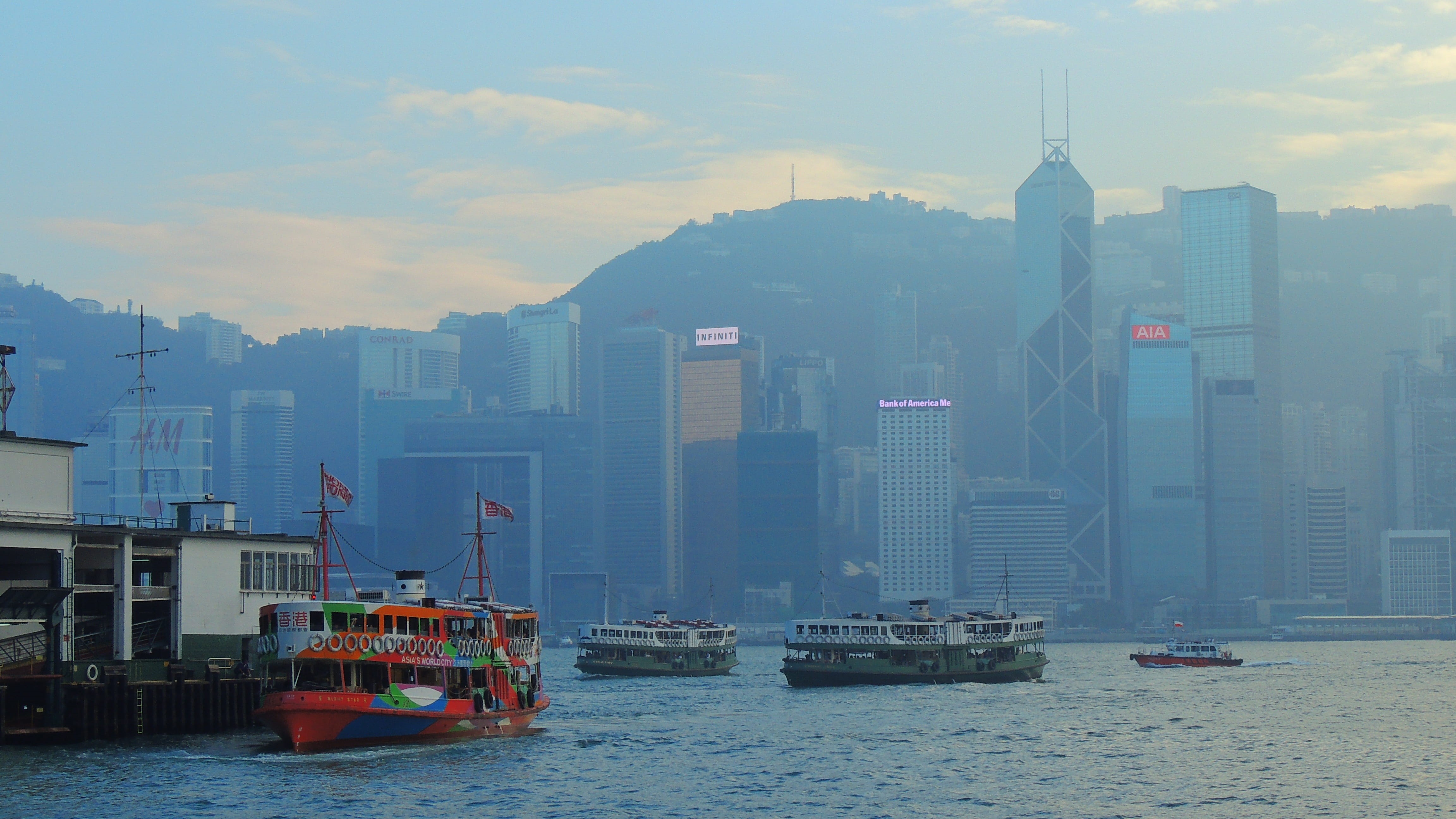 transportation, tall, downtown, sea, built structure, hk, skyline, ship, office building exterior, central, building exterior, sky, tourist, urban, nautical vessel, HD Wallpaper