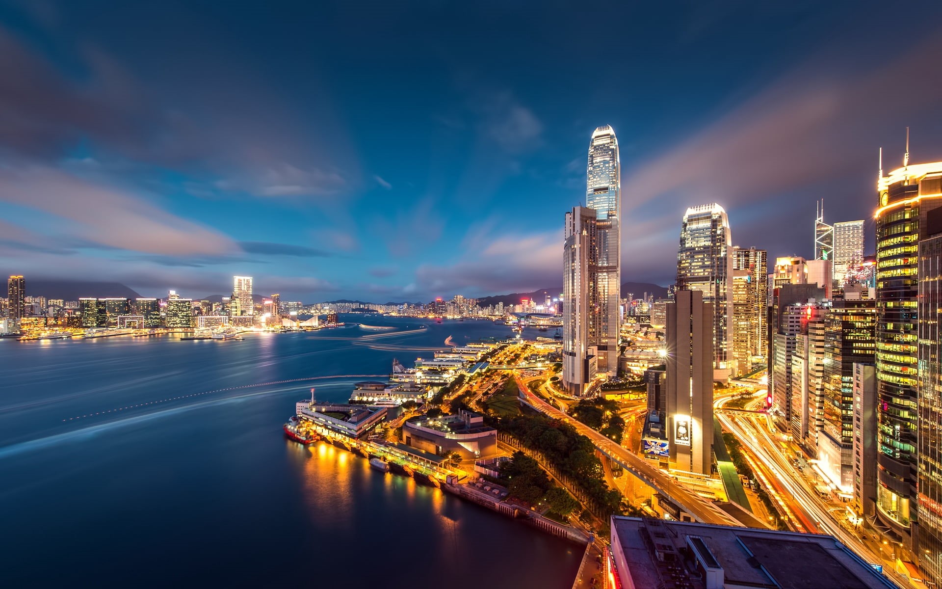china - East Asia, downtown District, urban Skyline, travel, transportation, river, dusk, building, bay, office Building, lighting Equipment, lights, office building exterior, HD Wallpaper