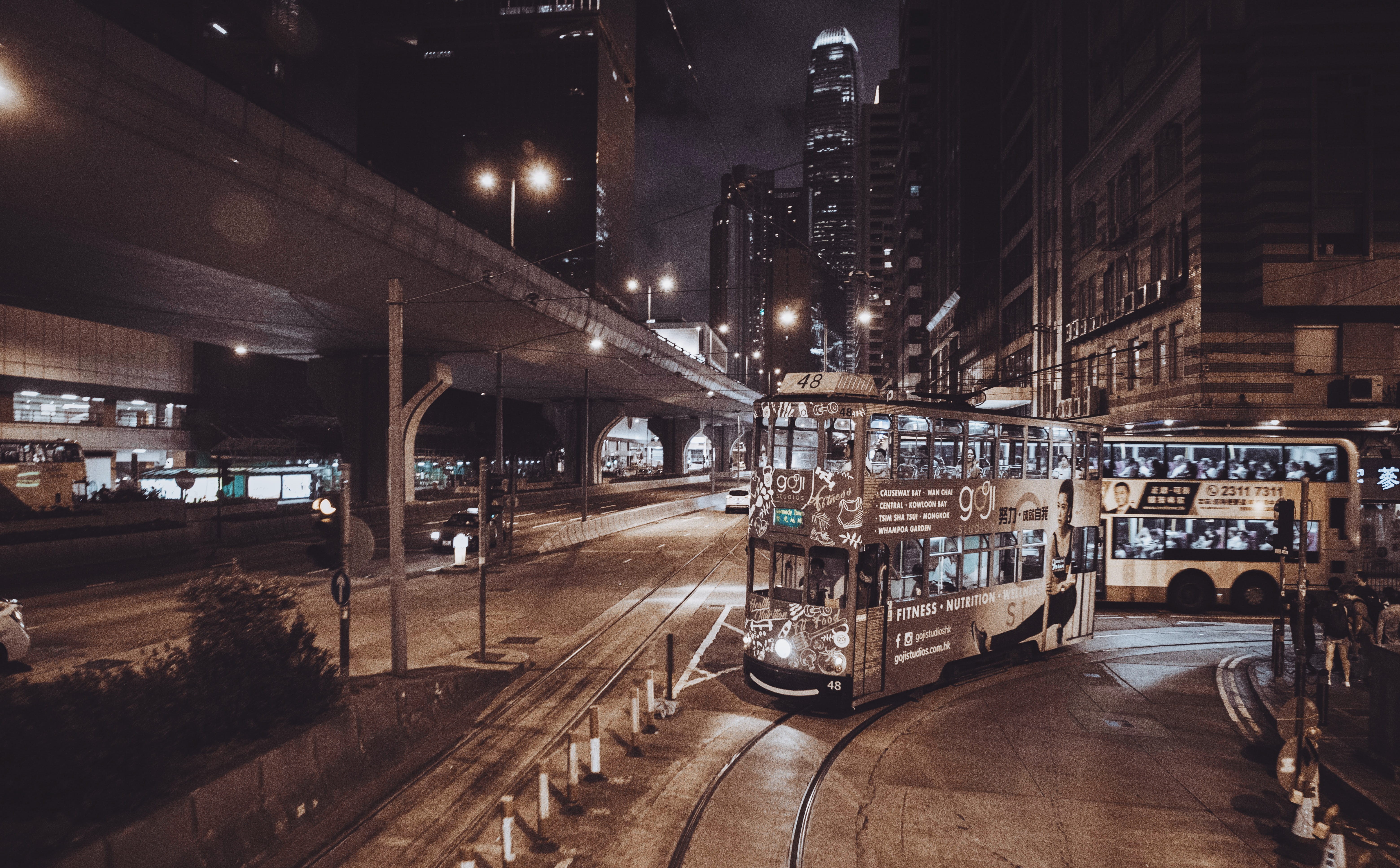 terrific, night, mode of transportation, building exterior, incidental people, rail transportation, built structure, track, architecture, outdoors, hk, HD Wallpaper
