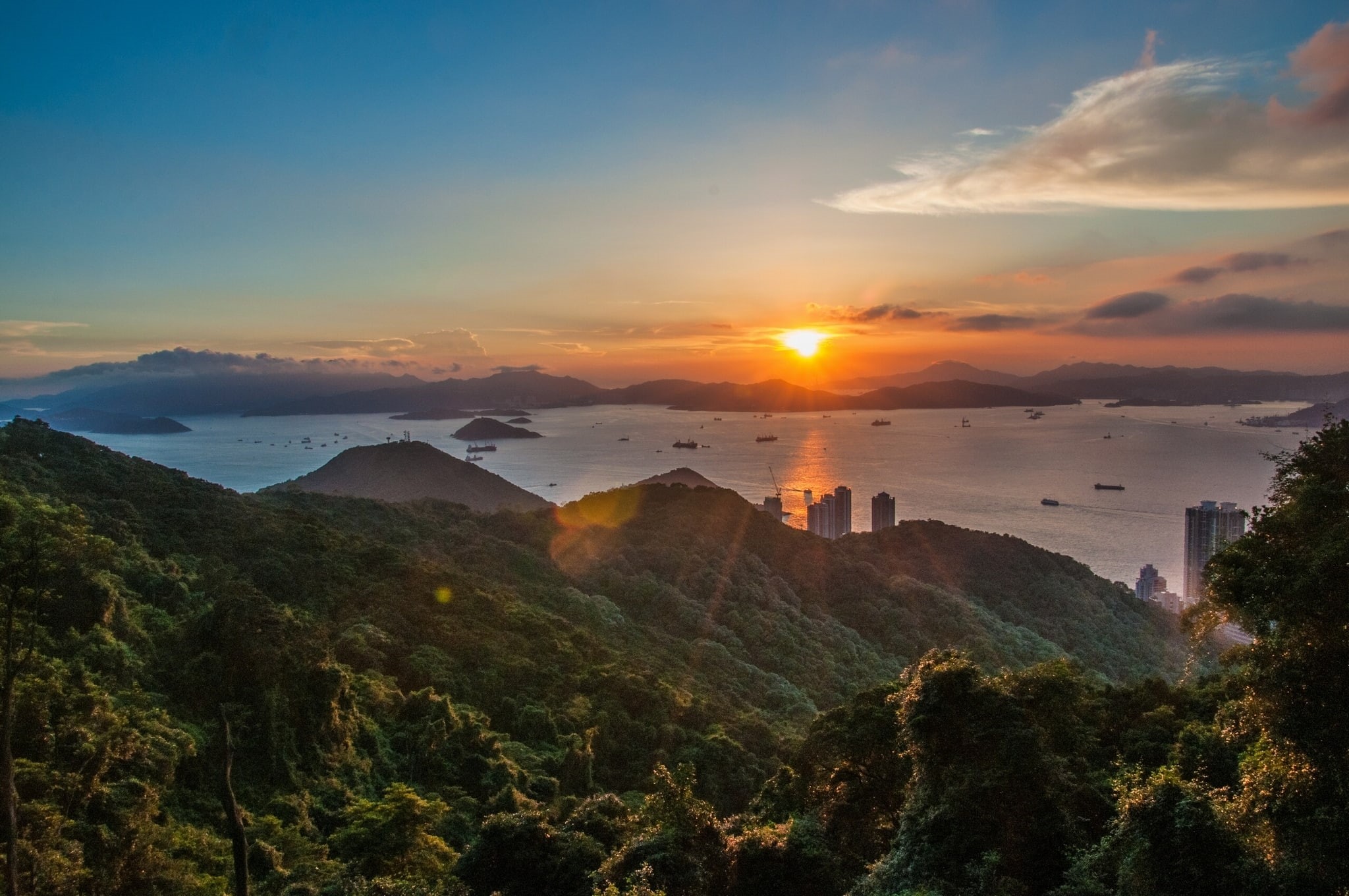 Repulse Bay, hills, sunset, Hong Kong, panorama, 1080P, Islands, HD Wallpaper