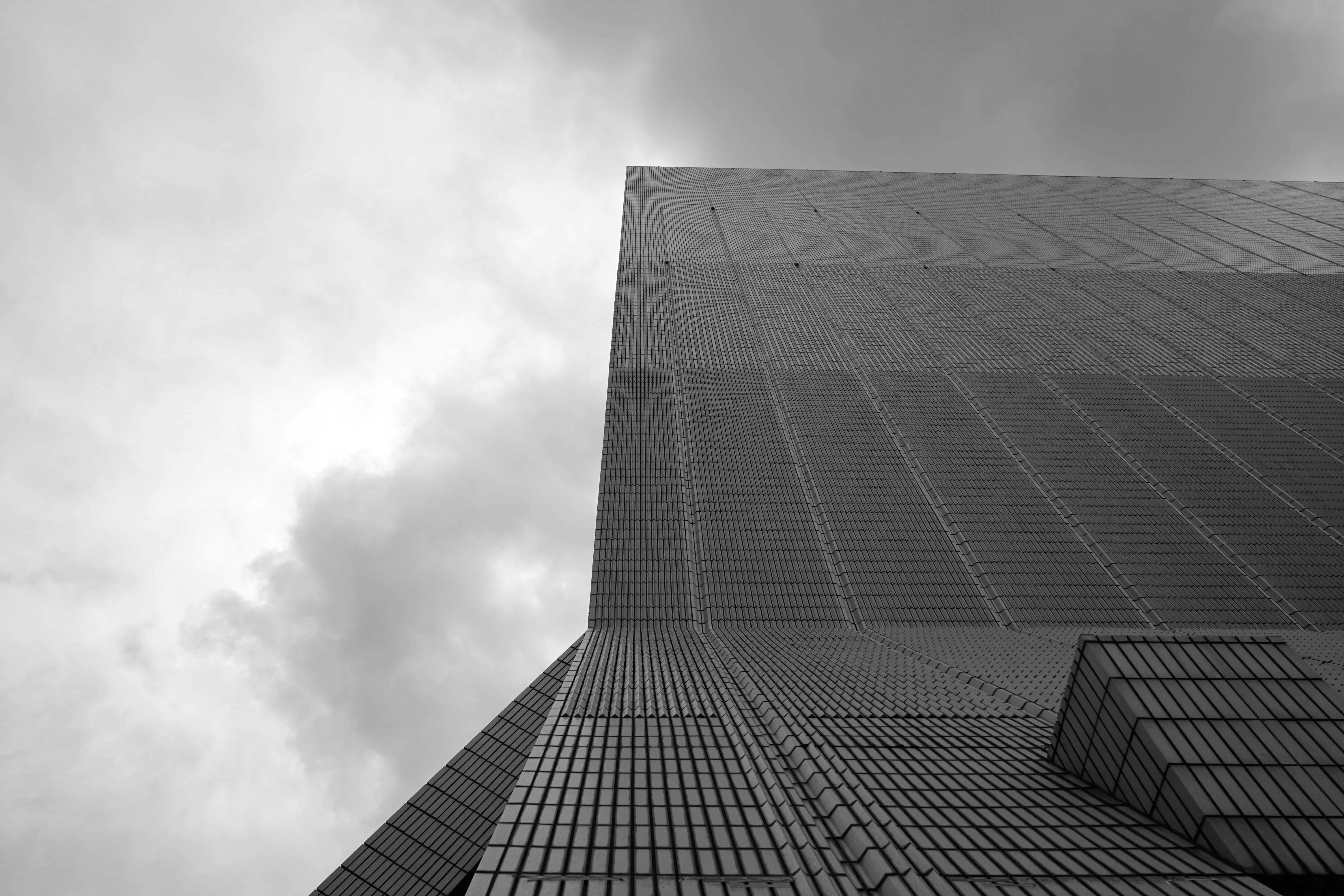 nature, low angle view, pattern, built structure, tower, directly below, monochrome, office, no people, city, tall - high, building exterior, day, urban, HD Wallpaper