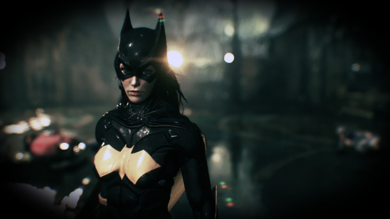 clothing, looking at camera, city, spooky, fantasy, transportation, illuminated, Batman: Arkham Knight, focus on foreground, black color, evil, Batgirl, HD Wallpaper
