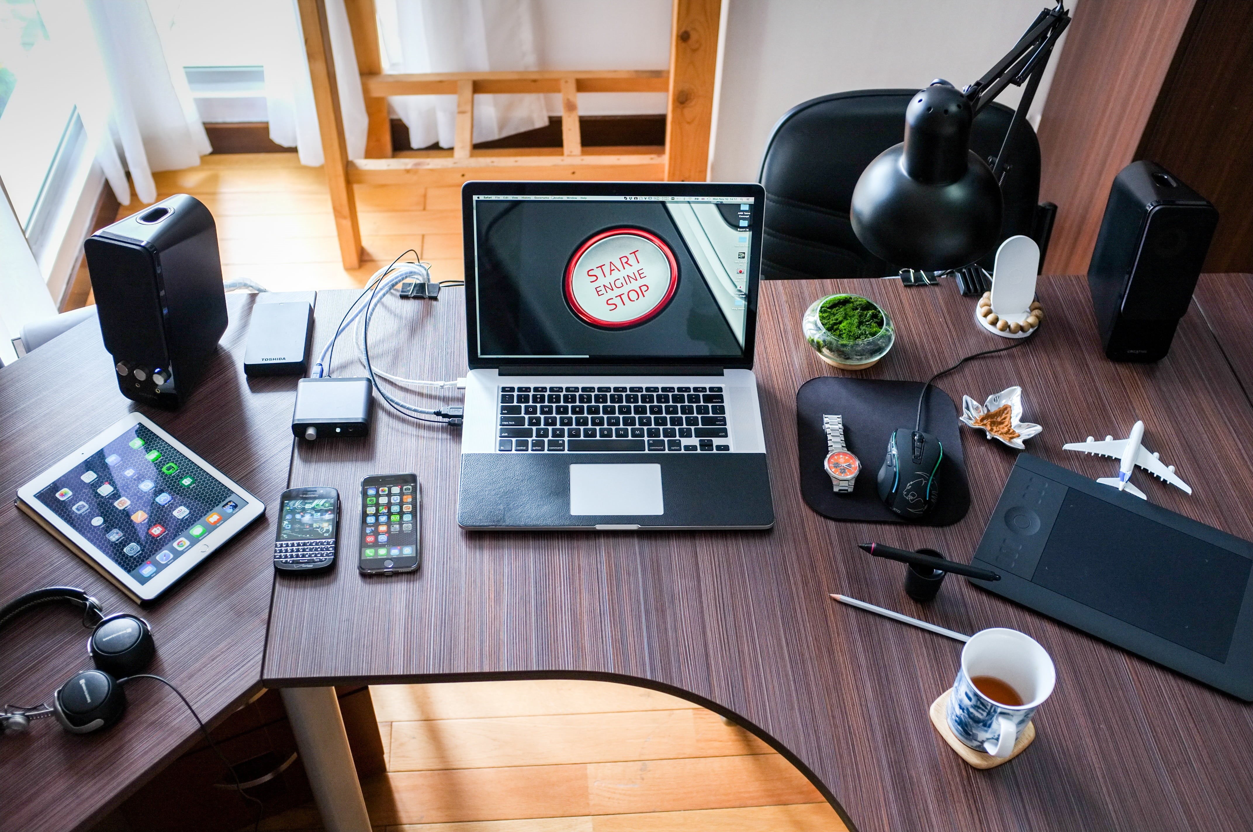 cup, computer, internet, laptop, wireless technology, professional, modern, coffee, table, no people, turntable, notebook, working, top, high angle view, HD Wallpaper