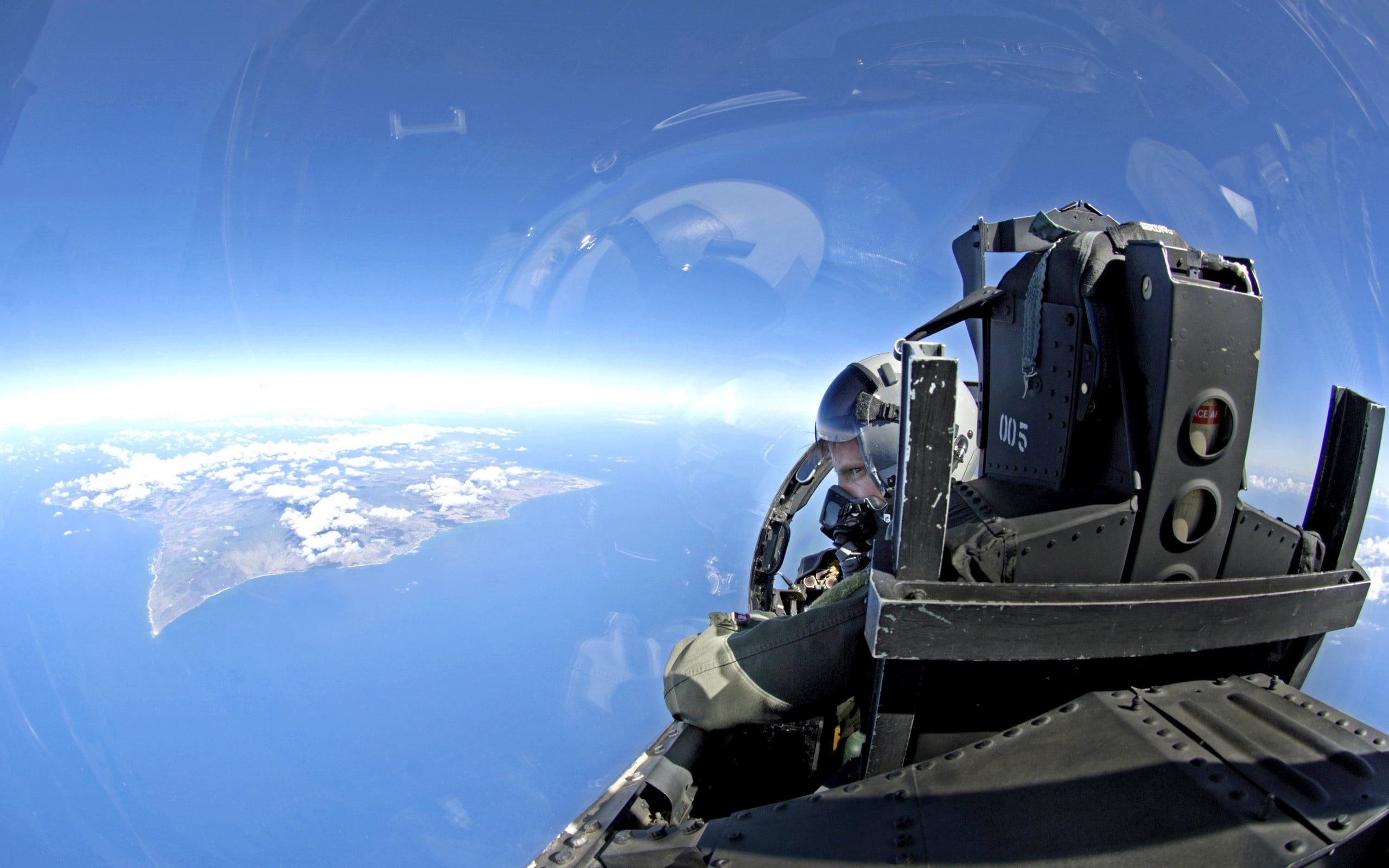 pilot, transportation, sea, military, black, cockpit, flying, nature, blue, sky, space, army, aerospace industry, airplane, air vehicle, mode of transportation, HD Wallpaper