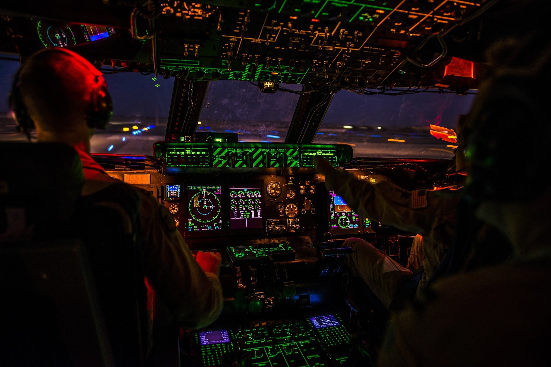 over the shoulder view, control panel, controls, control, pilots, aircraft, flying, people, men, photography, 1080P, aerospace industry, c5, military, HD Wallpaper