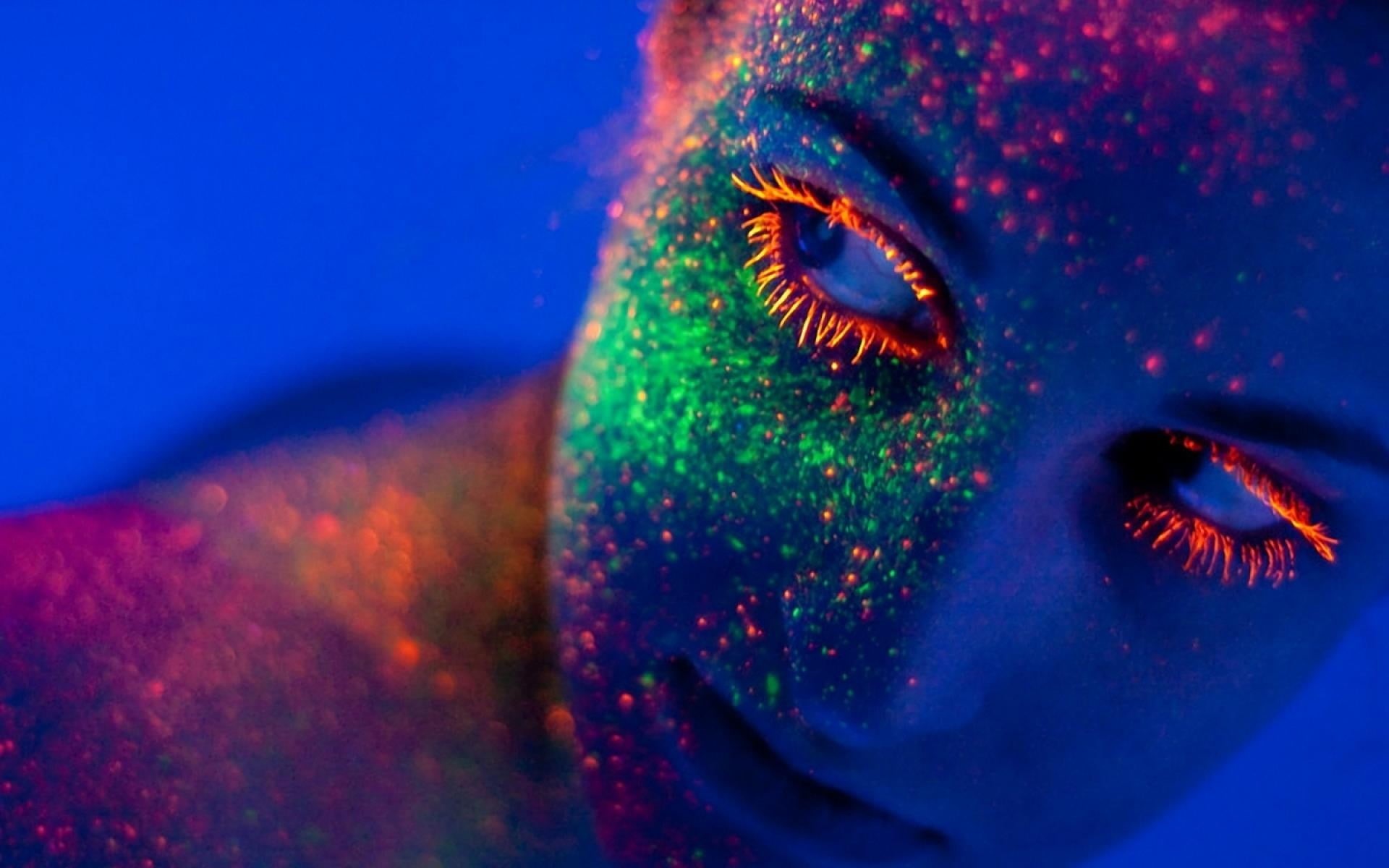 eyelash, beautiful woman, blue, studio shot, human lips, paint, multi colored, 1080P, human body part, paint splatter, beauty, portrait, women, make-up, HD Wallpaper
