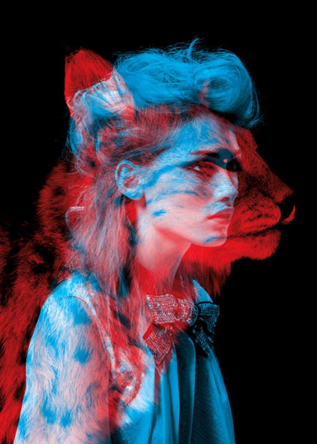 one person, looking, adult, face paint, make-up, bizarre, red, indoors, studio shot, 3D, animals, beautiful woman, hair, hairstyle, motion, headshot, profile view, Phone HD Wallpaper