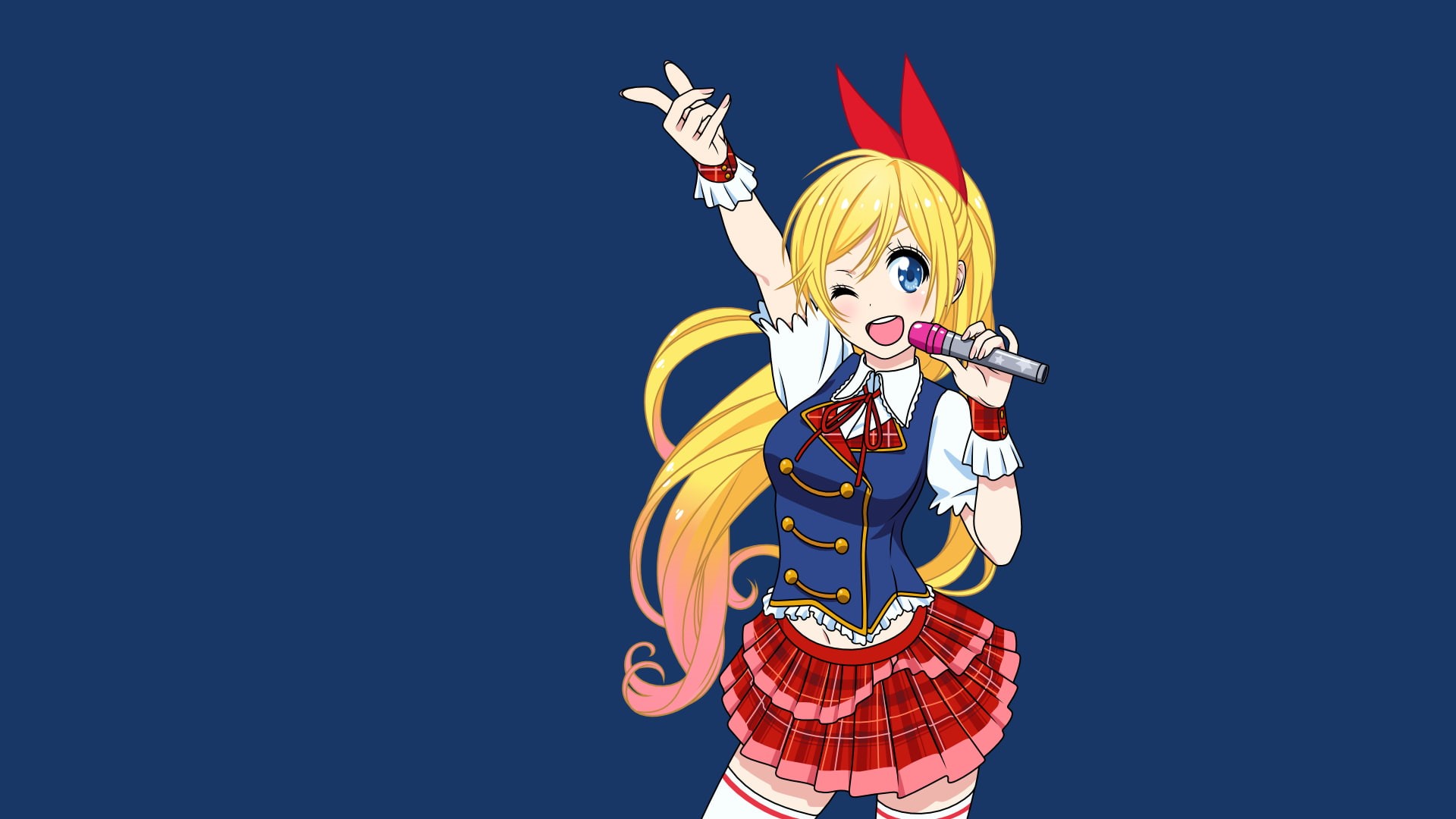 Kirisaki Chitoge, dressing up, 1080P, traditional clothing, celebration, portrait, anime girls, stage costume, stage make-up, thigh-highs, performance, HD Wallpaper
