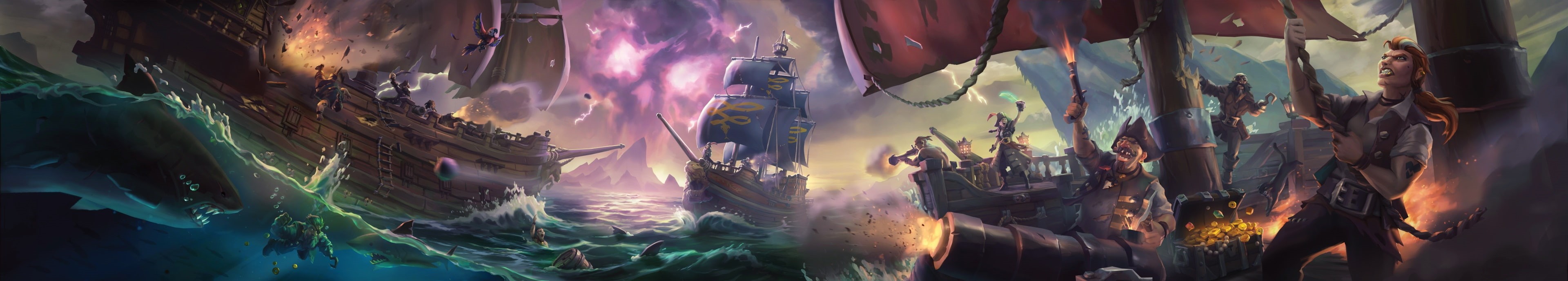 no people, sea of thieves 4k cool desktop, multi colored, indoors, motion, water, nature, transparent, swimming, animal, panoramic, light - natural phenomenon, HD Wallpaper