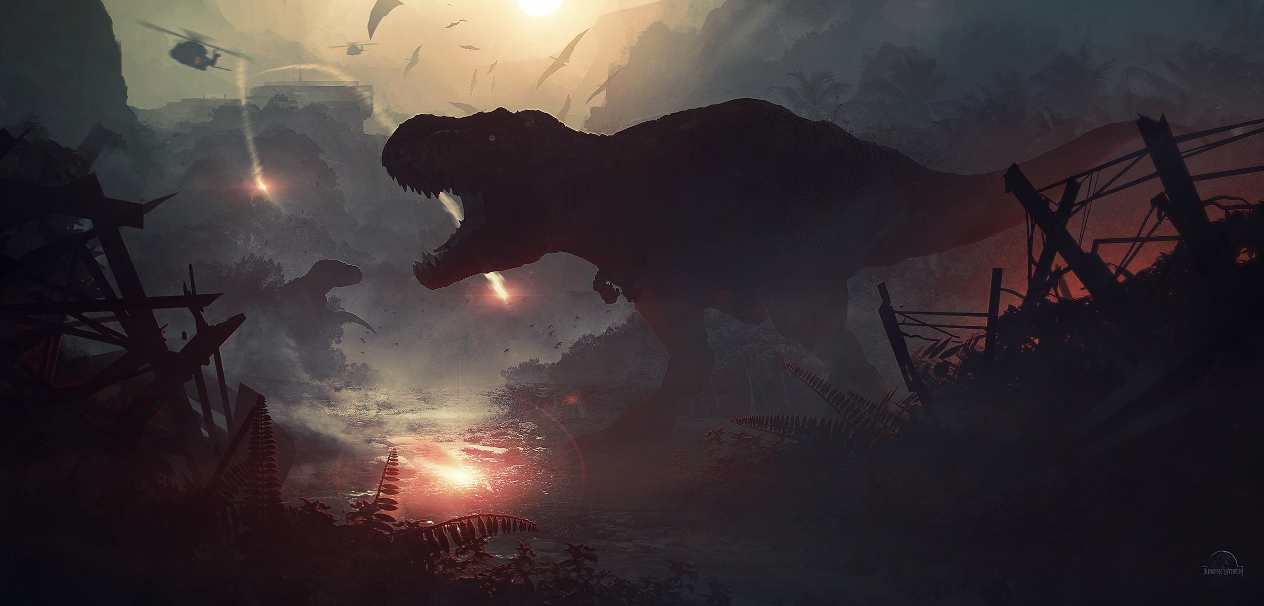tyrannosaurus rex, dinosaurs, 1080P, the film, art, Jurassic World, HD Wallpaper
