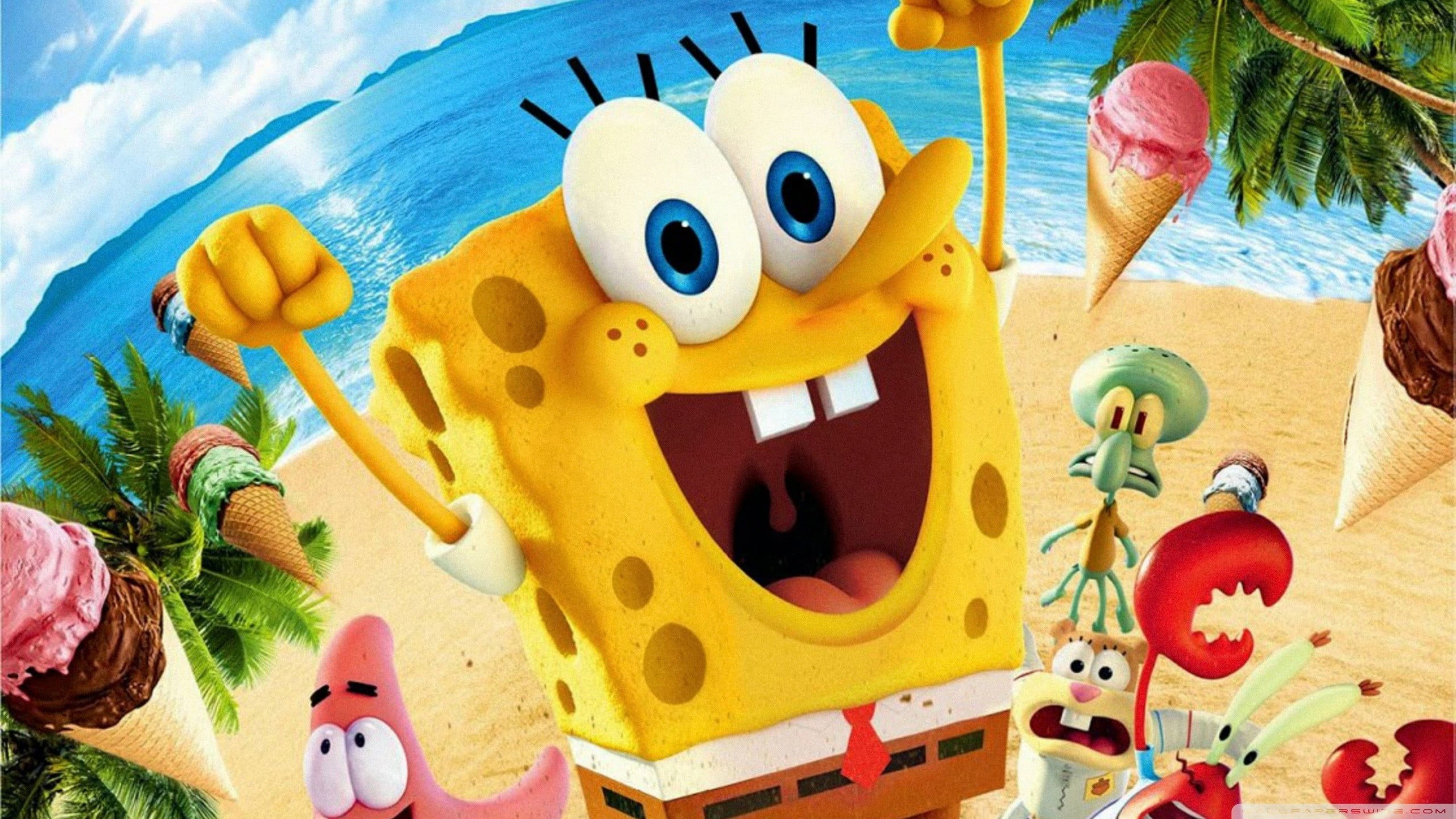 spongebob, close-up, still life, group of objects, plastic, letter, craft, stuffed toy, 2K, creativity, no people, multi colored, toy, day, HD Wallpaper