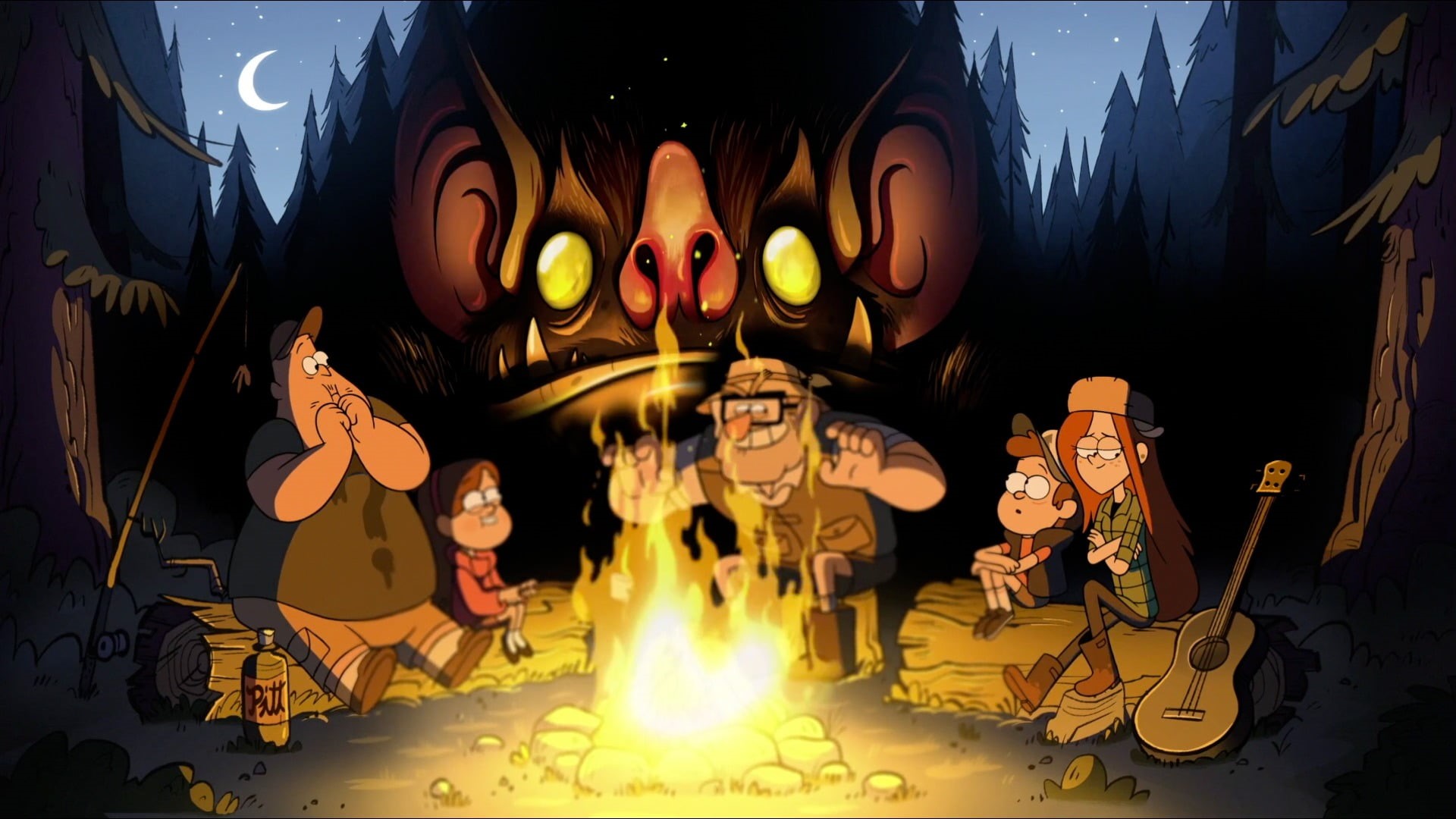 backgrounds, computer Graphic, illustration, night, black Color, fire - Natural Phenomenon, dark, pumpkin, nature, bat - Animal, party - Social Event, Gravity Falls, HD Wallpaper