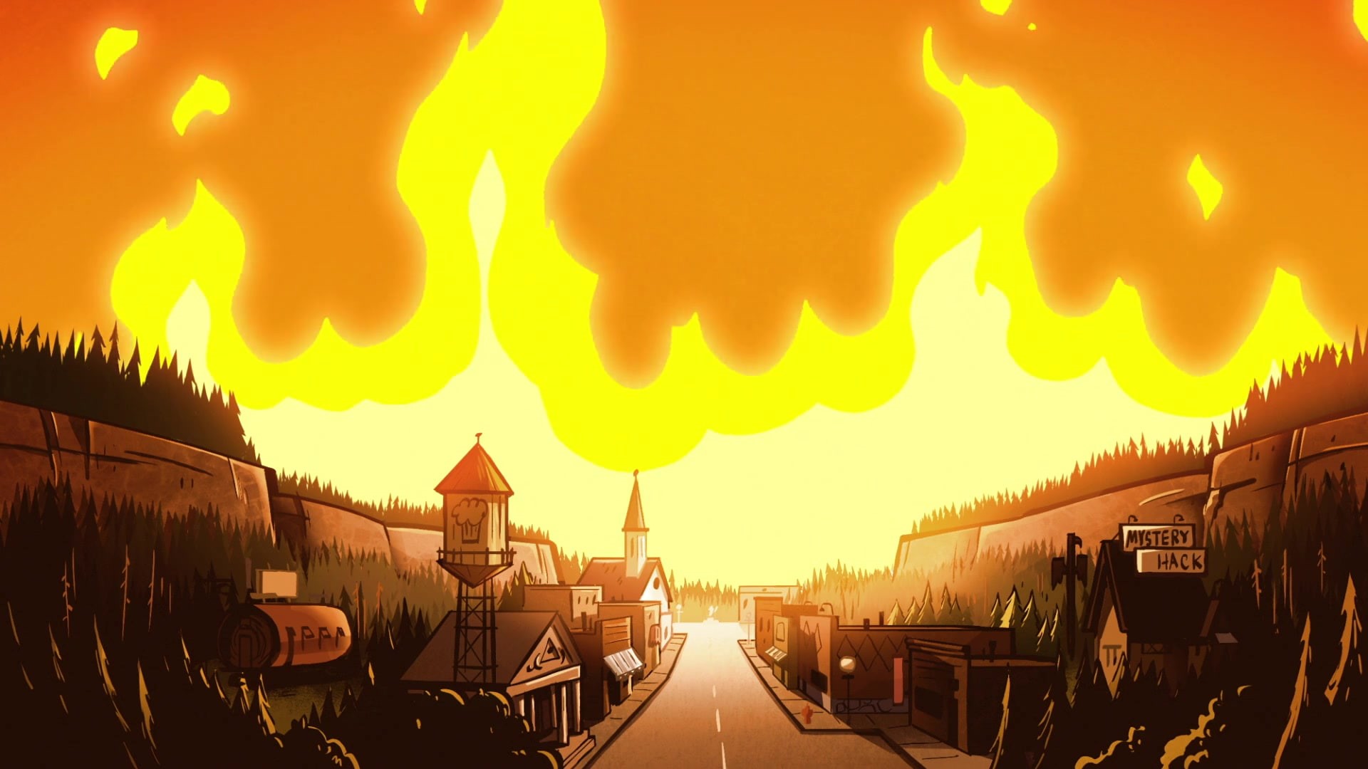 cartoon/comic, gravity, house, fire, gray, art, clip, hd, falls, 1080P, brown, HD Wallpaper