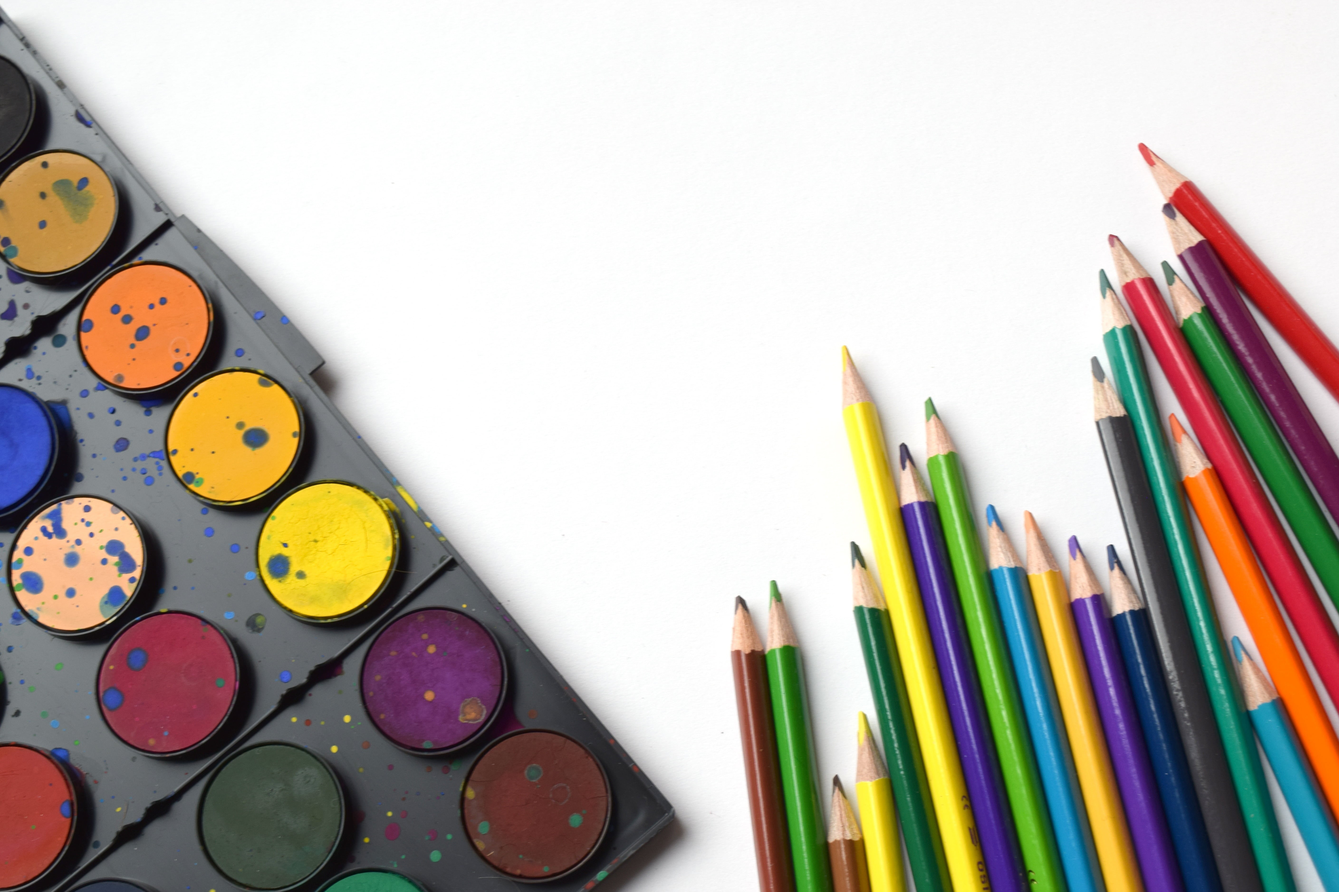 no people, writing instrument, art, colorful, bright, art and craft equipment, design, artist, activity, children, coloring, colored pencil, download, still life, HD Wallpaper