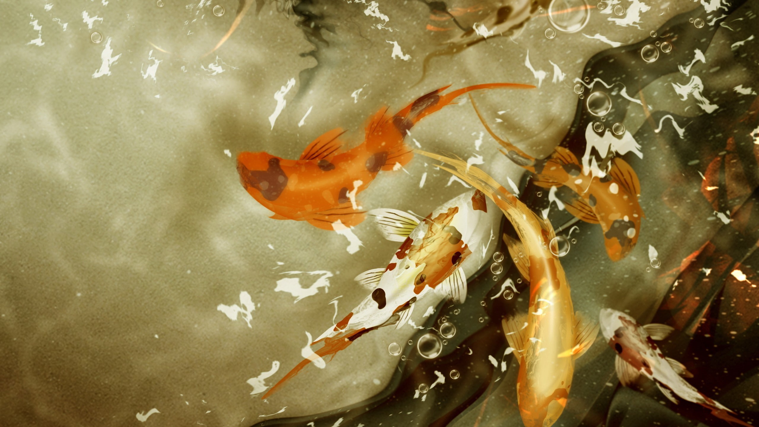 digital/artwork, koi, drawing, fish, hd, 2K, HD Wallpaper
