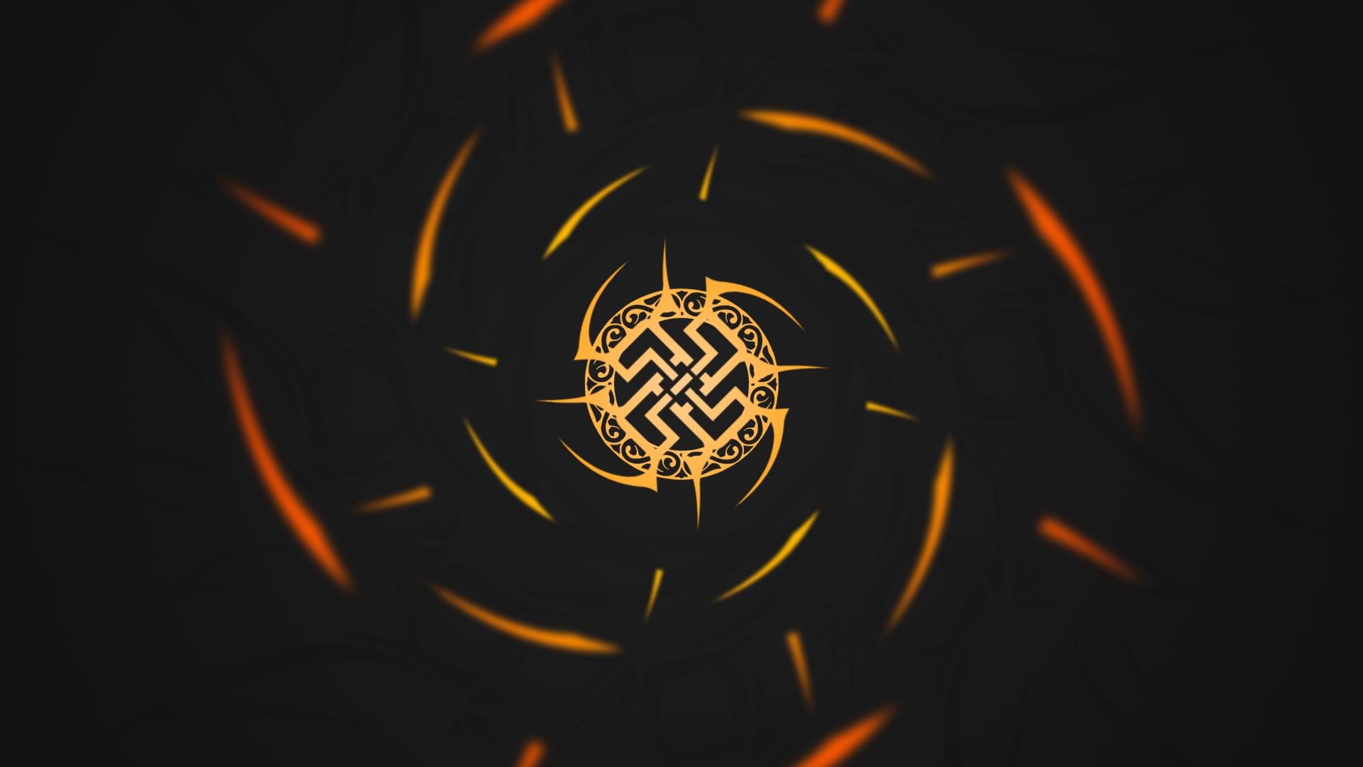 orange color, studio shot, illuminated, indoors, full frame, black, circle, black color, 1080P, abstract, no people, shape, swastika, glowing, HD Wallpaper