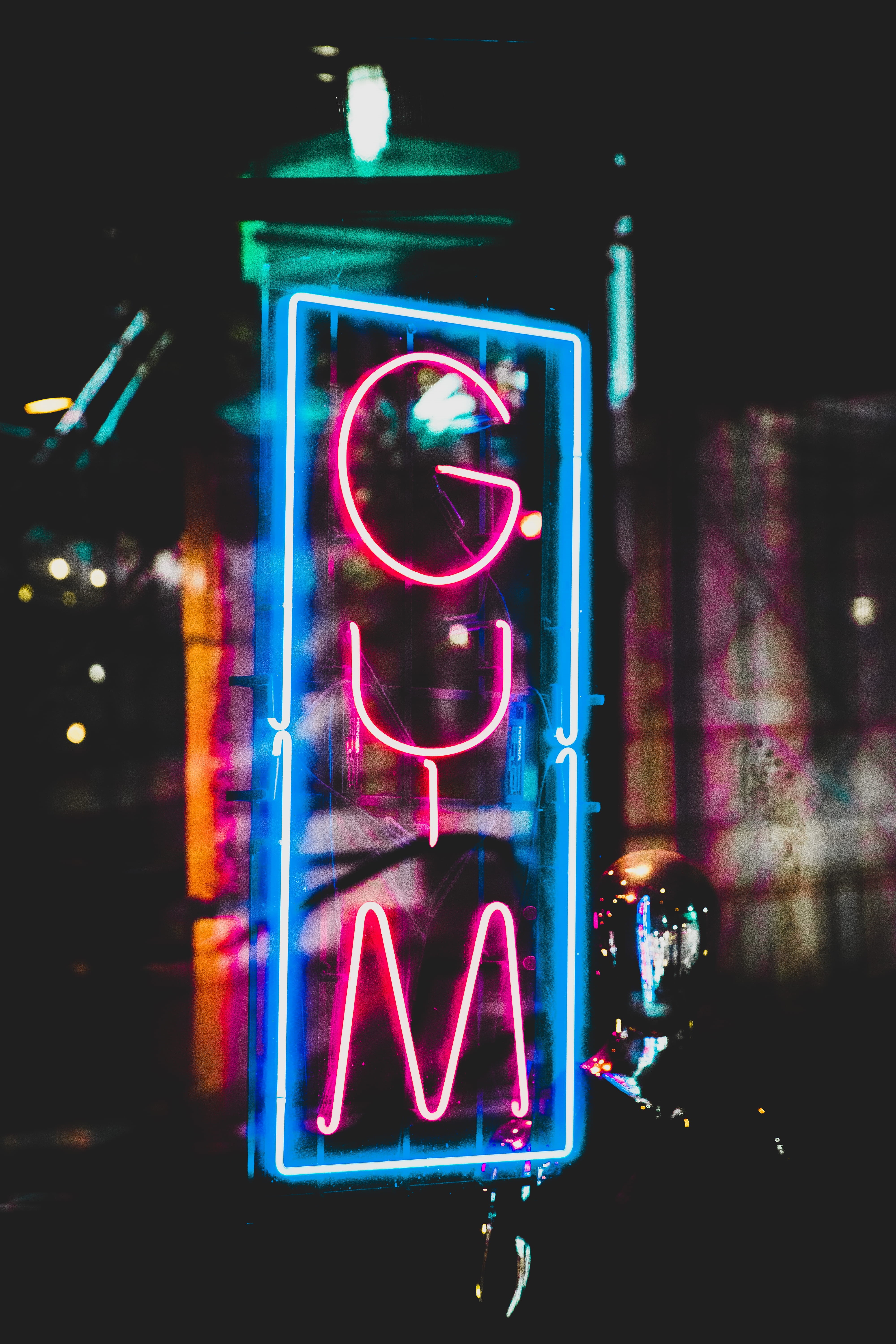 illuminated, text, mobile phone, 5K, glowing, capital letter, sign, night, city, light, neon, cell phone, fitness, night photography, outdoors, lights, Phone HD Wallpaper