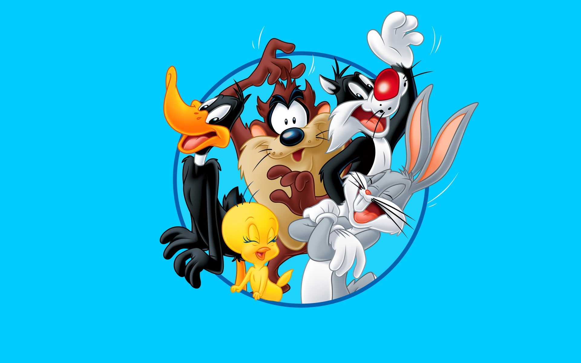 TV Show, colored background, blue background, art and craft, multi colored, mammal, Taz (Looney Tunes), indoors, no people, Sylvester (Looney Tunes), representation, HD Wallpaper