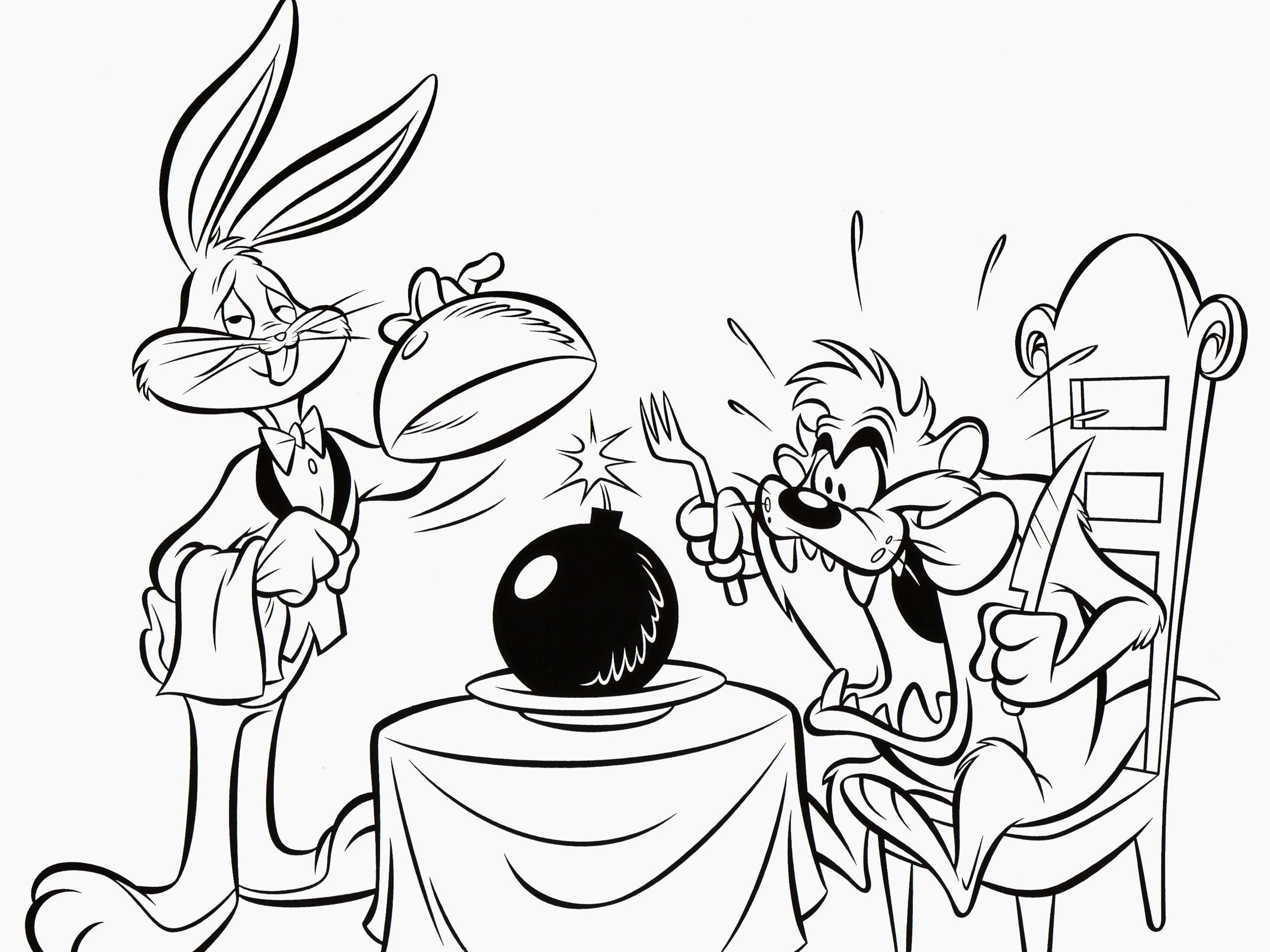cartoon/comic, looney, bugs, 2K, devil, tasmanian, bomb, hd, tunes, bunny, bw, HD Wallpaper