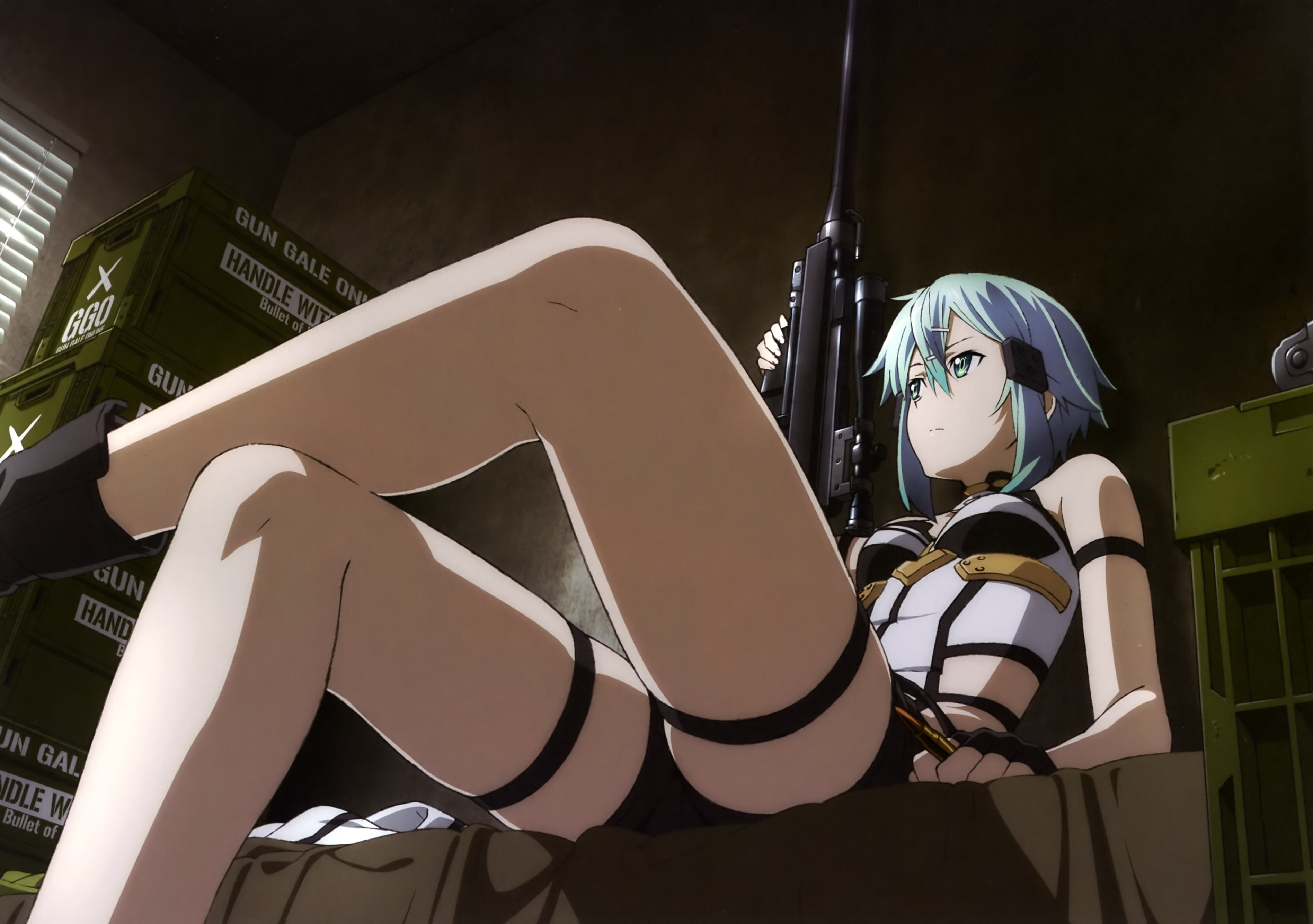 white color, nature, night, 2K, Sword Art Online, Gun Gale Online, real people, architecture, rifle, haired, lighting equipment, indoors, holding, assault, HD Wallpaper