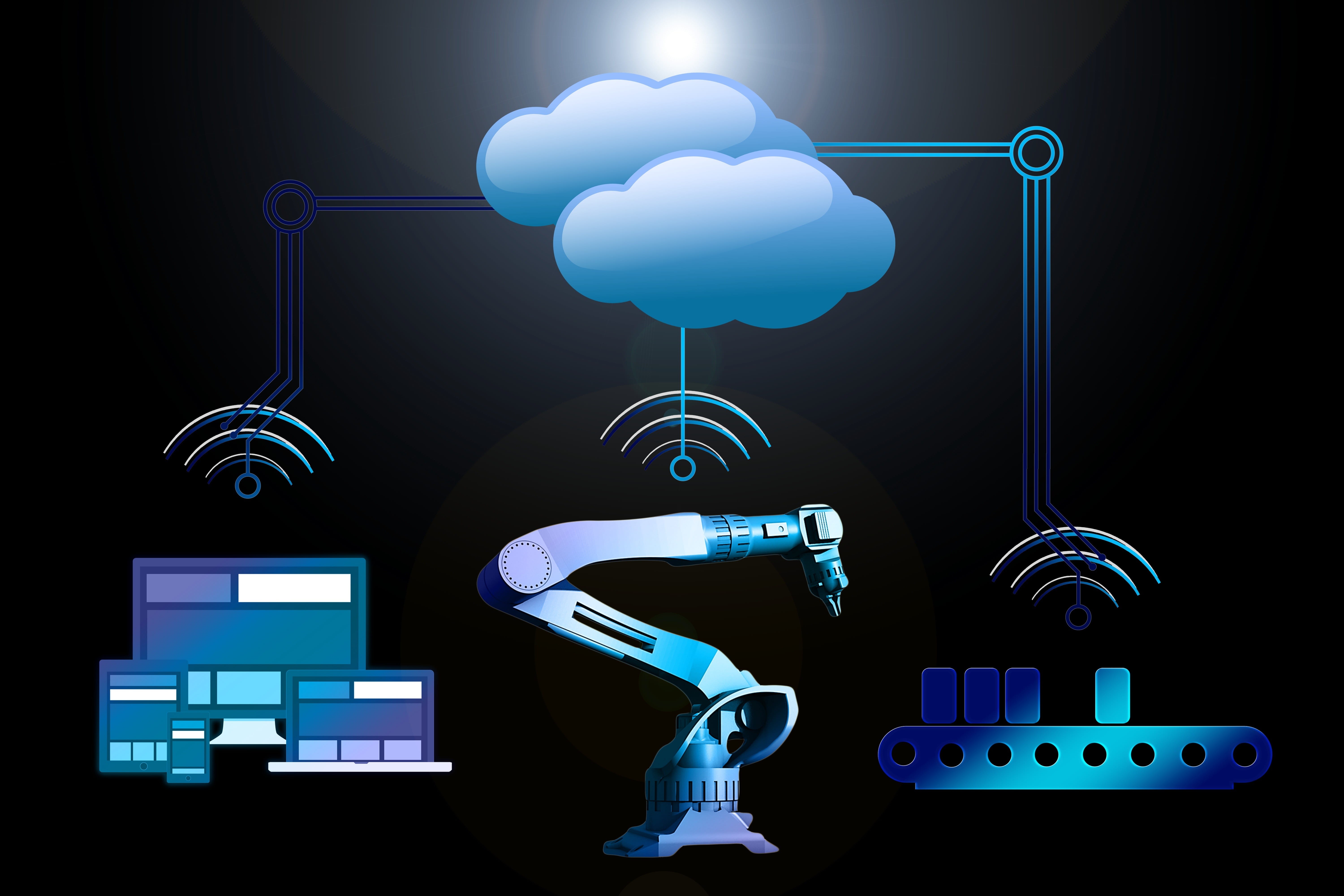 digital composite, men, internet, information technology, production, networked, illuminated, industry 4, 5K, creativity, budget, networking, computer icon, HD Wallpaper