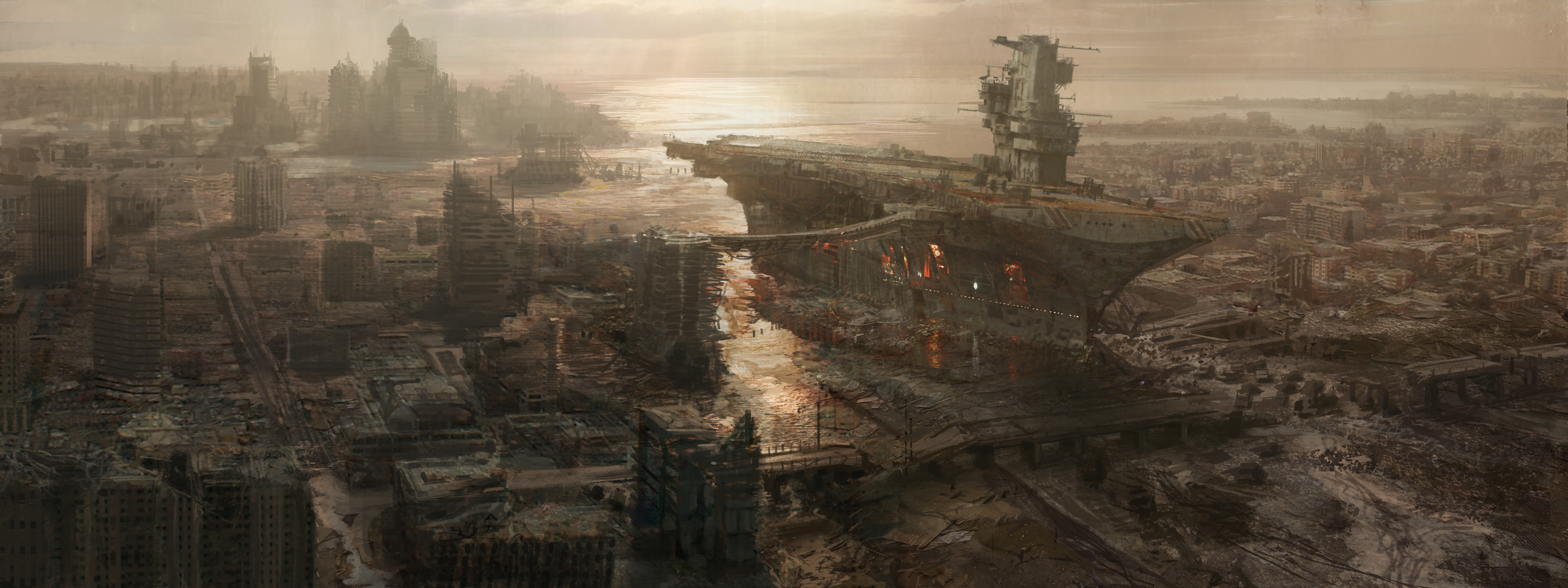 carrier, Fallout 3, day, video games, high angle view, built structure, aerial view, bridge, travel destinations, 8K, Fallout, architecture, nature, artwork, HD Wallpaper