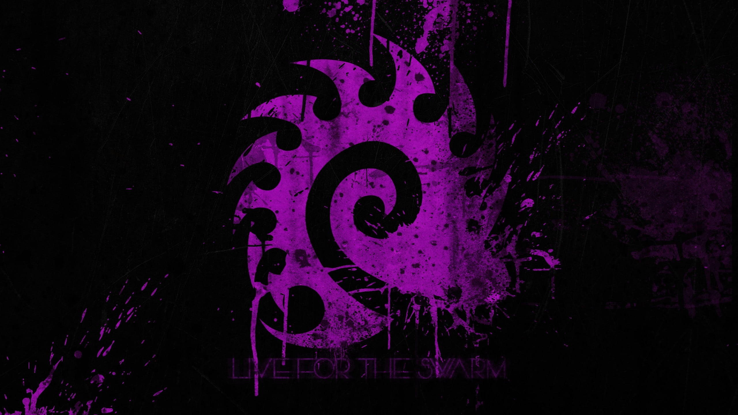 Zerg, splatter, dirt, creativity, live, purple, indoors, dark, swarm, Starcraft II, black background, StarCraft II : Heart Of The Swarm, 2K, glowing, illuminated, HD Wallpaper