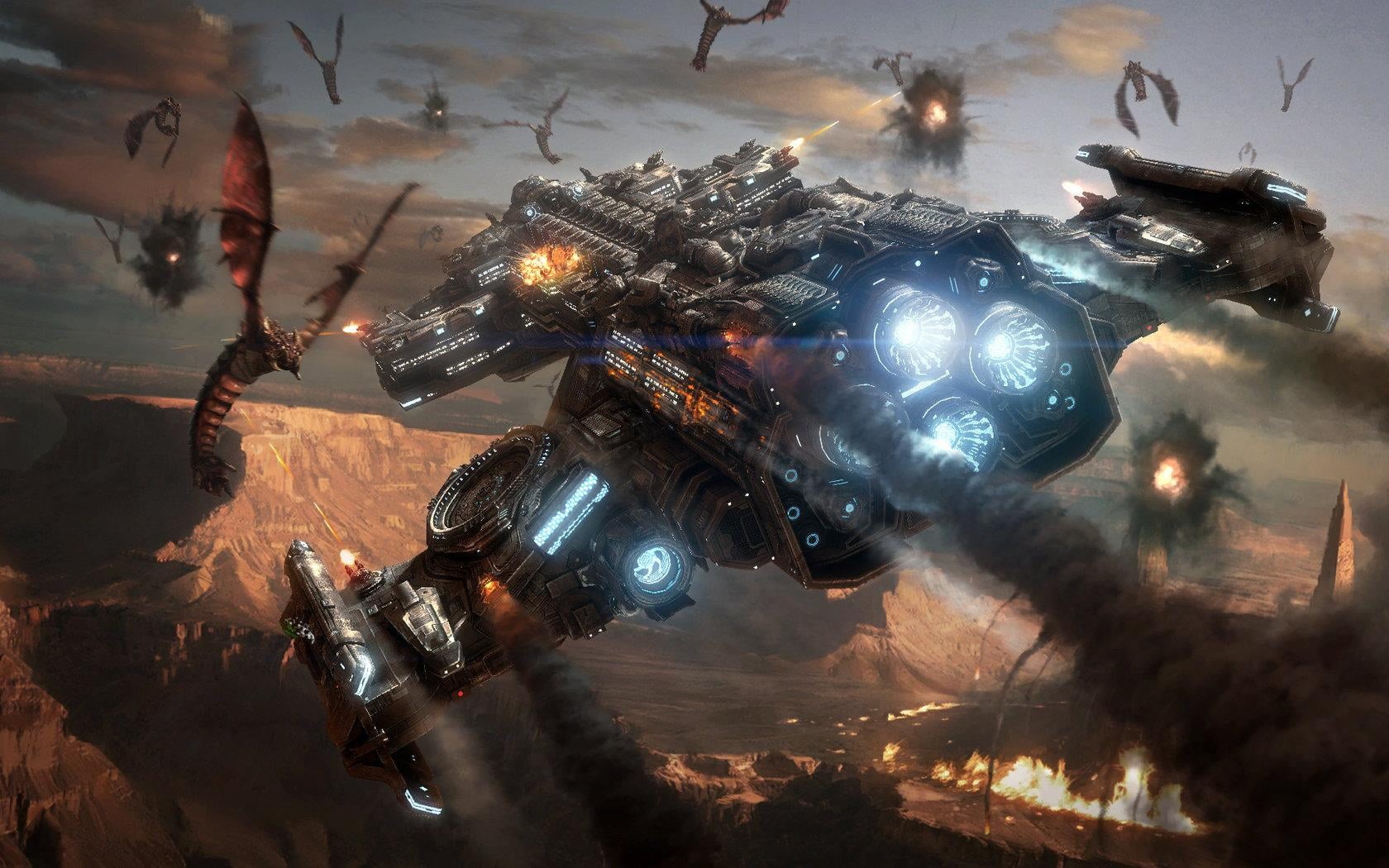 close-up, futuristic, high angle view, video games, cloud - sky, StarCraft, sky, tree, technology, nature, Zerg, illuminated, reflection, spaceship, 720P, HD Wallpaper