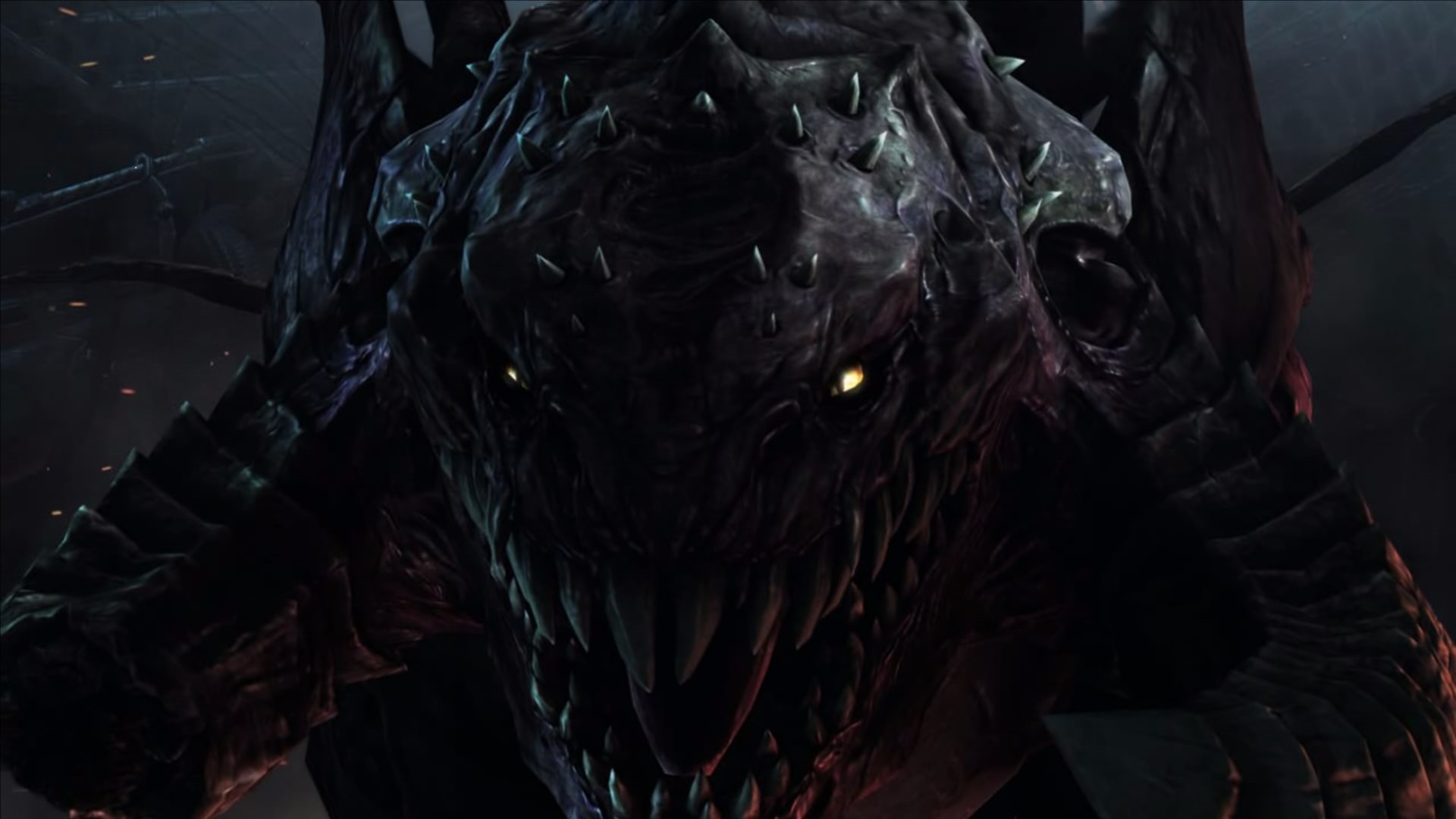 Starcraft II, mouth open, no people, black color, 1080P, front view, vertebrate, dark, animal body part, looking at camera, night, one animal, Zerg, video games, HD Wallpaper