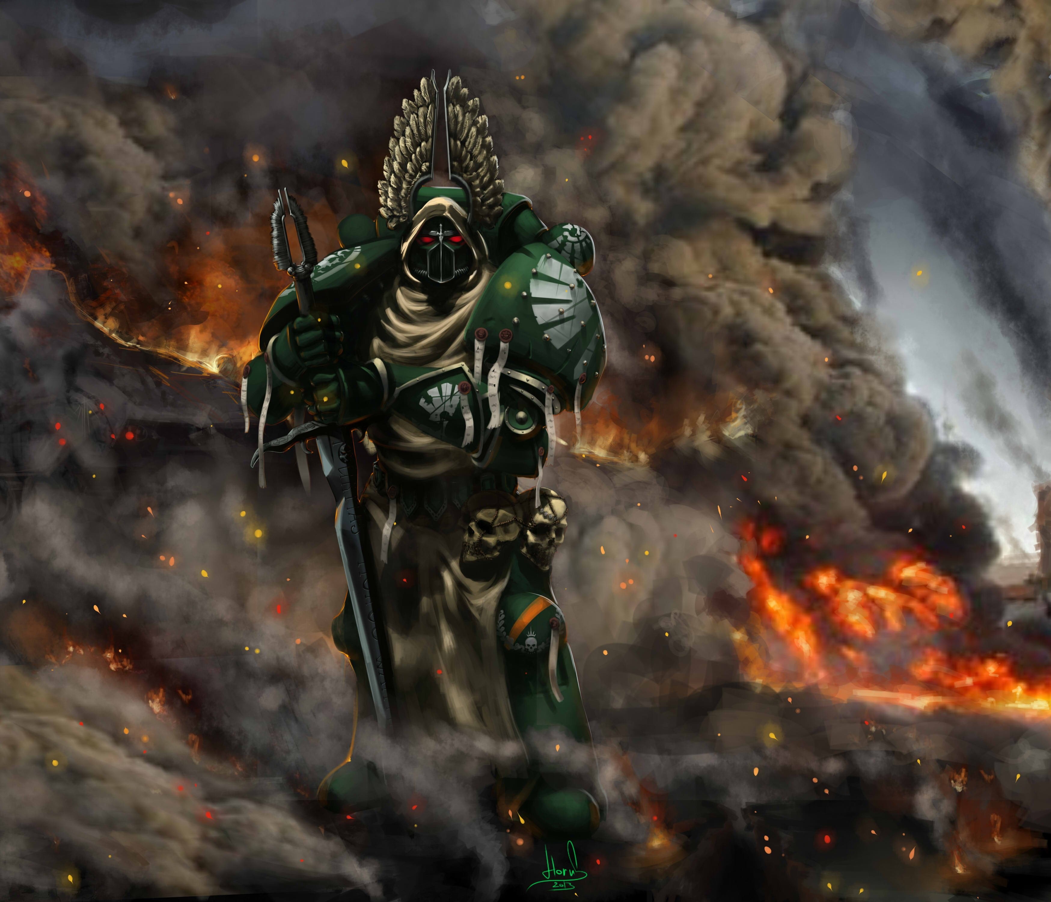 battle, spooky, sci, water, green color, close-up, communication, 40k, focus on foreground, environmental issues, 2K, Warhammer, smoke - physical structure, HD Wallpaper