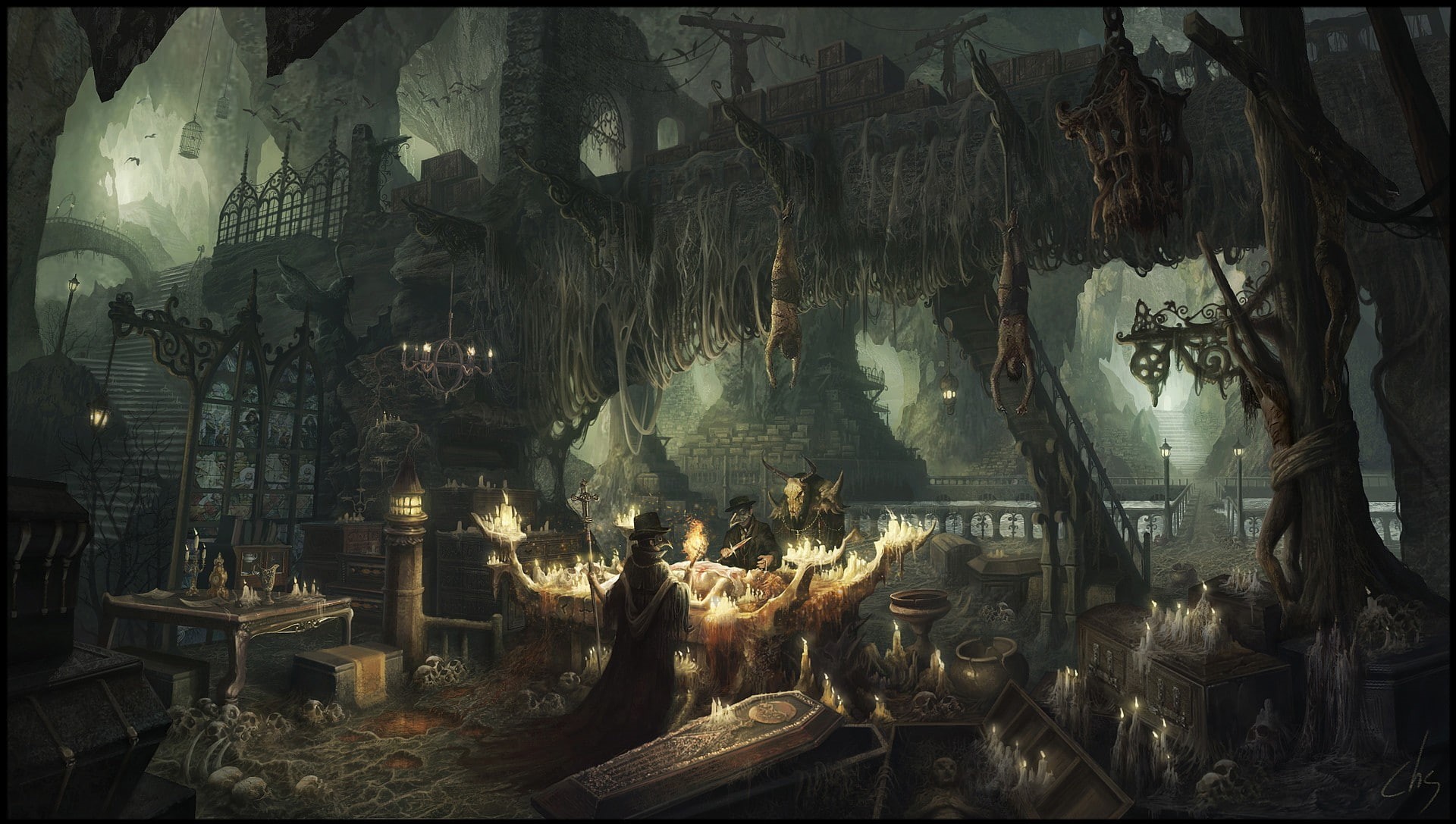 artwork, plague doctors, fantasy art, 1080P, horror, HD Wallpaper