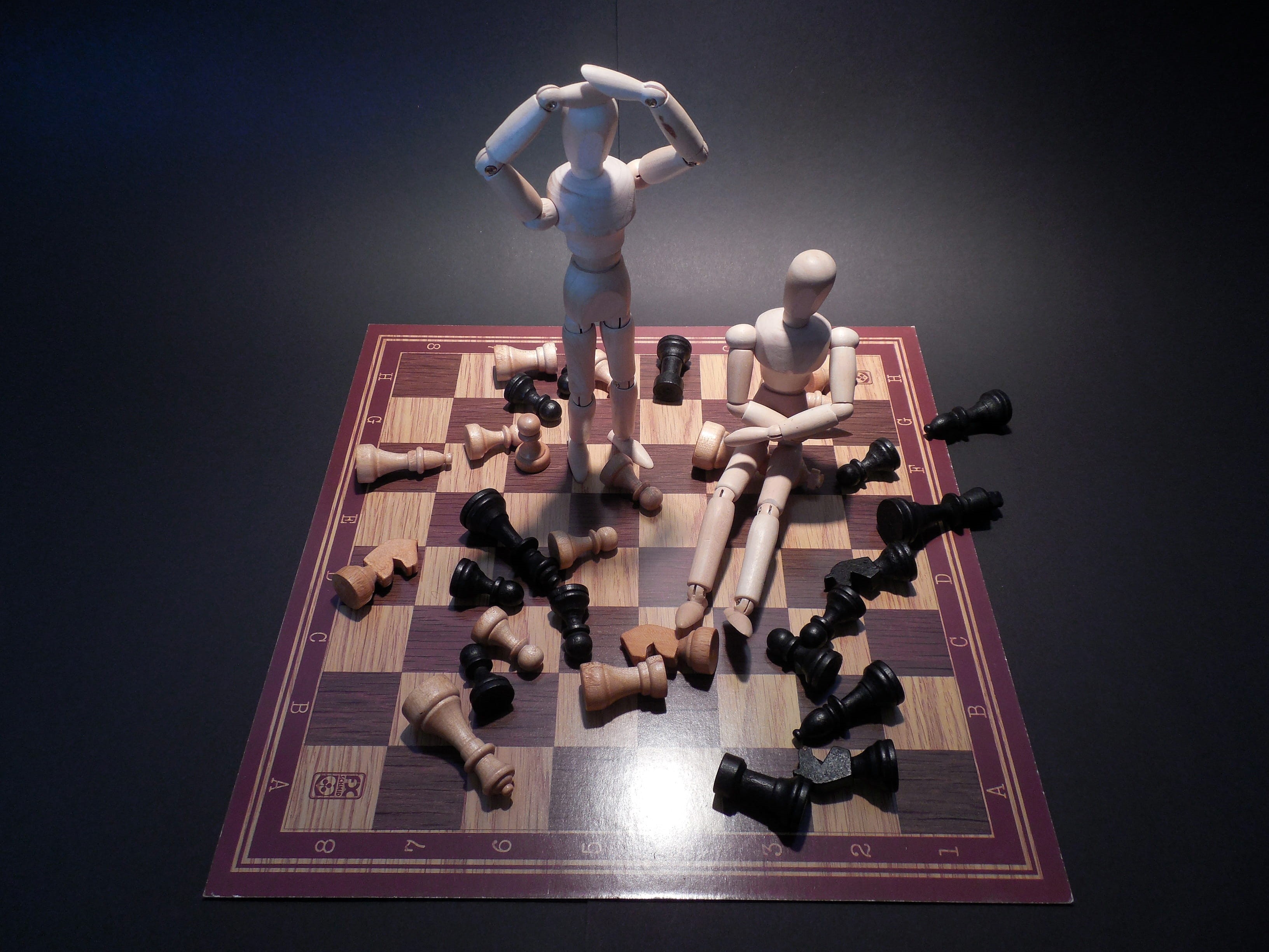 disappointment, tactics, chess pieces, challenge, digital composite, board game, mannequins, studio shot, game, error, men, 2K, coworker, play, wooden, HD Wallpaper