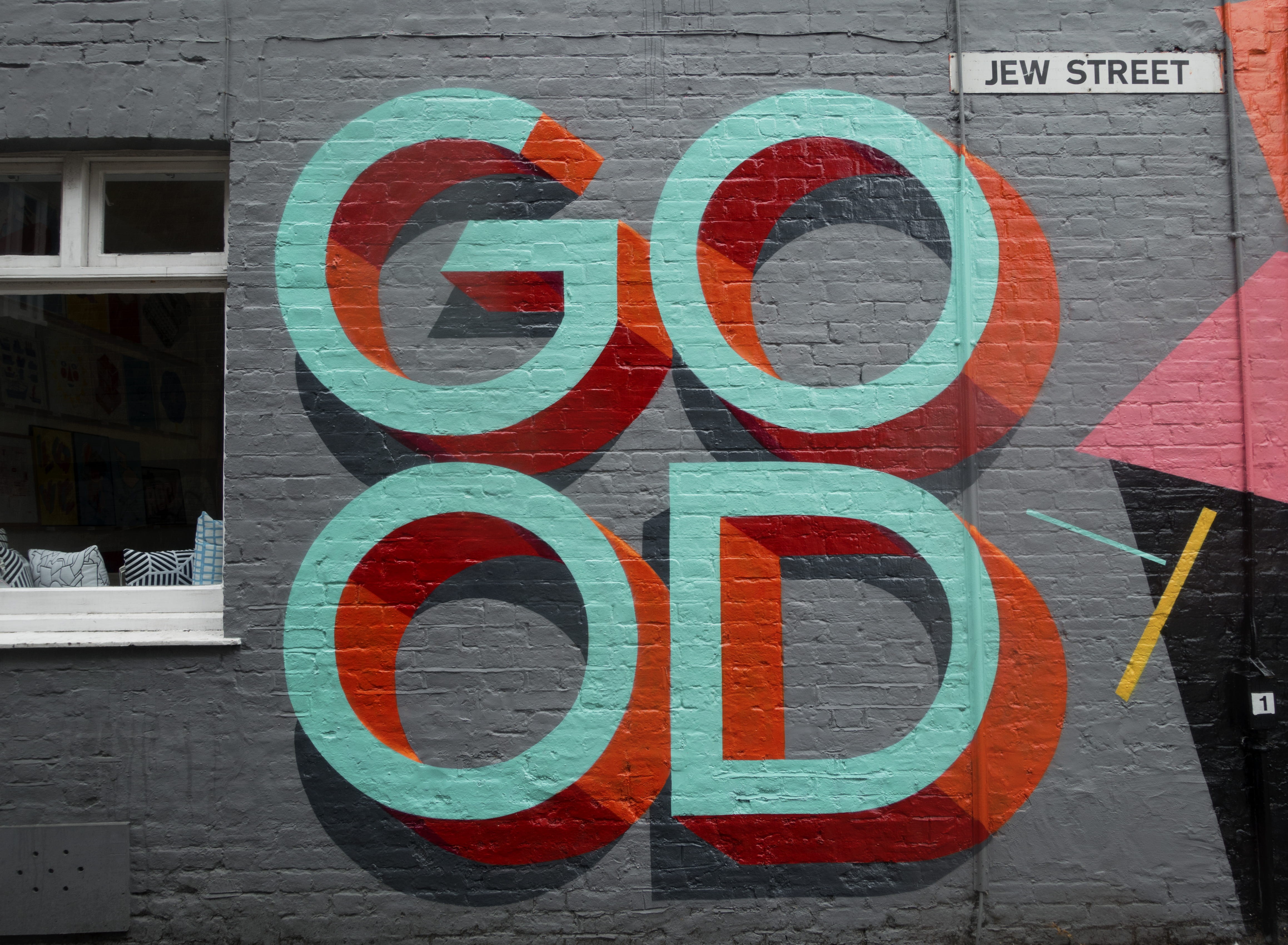 painted, daytime, communication, wall art, brick, art, capital letter, gray, road sign, guidance, western script, color, day, colorful, painting, photography, HD Wallpaper