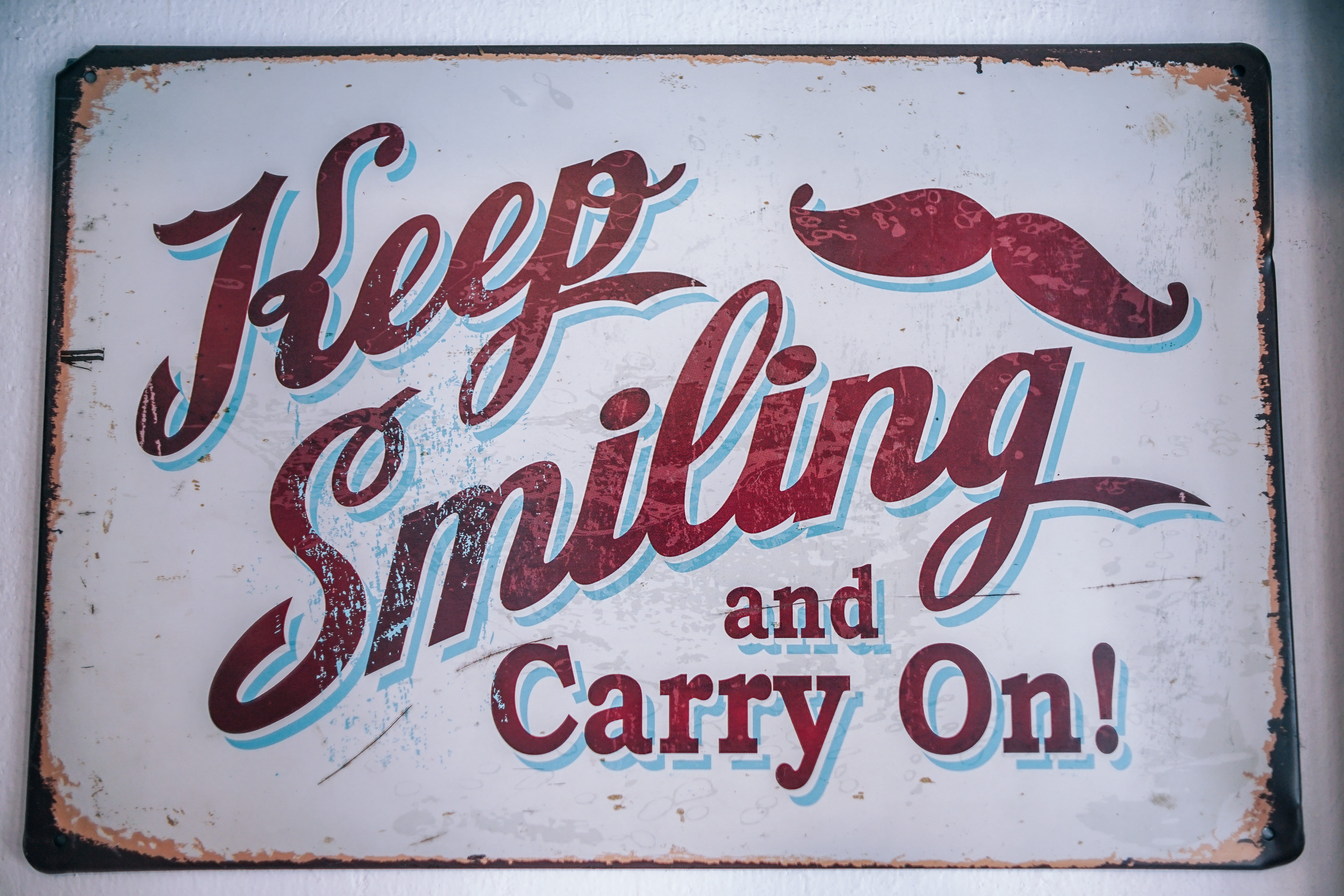 lettering, outdoors, rust, quote, red, inspirational, white color, communication, sign, script, happy, information, decoration, 5K, art, positive, wall - building feature, HD Wallpaper
