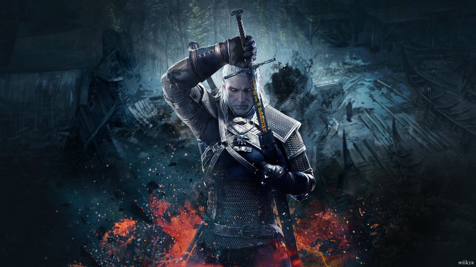  architecture, wild, indoors, smoke - physical structure, weapon, The Witcher, front view, arts culture and entertainment, 720P, clothing, three quarter length, HD Wallpaper
