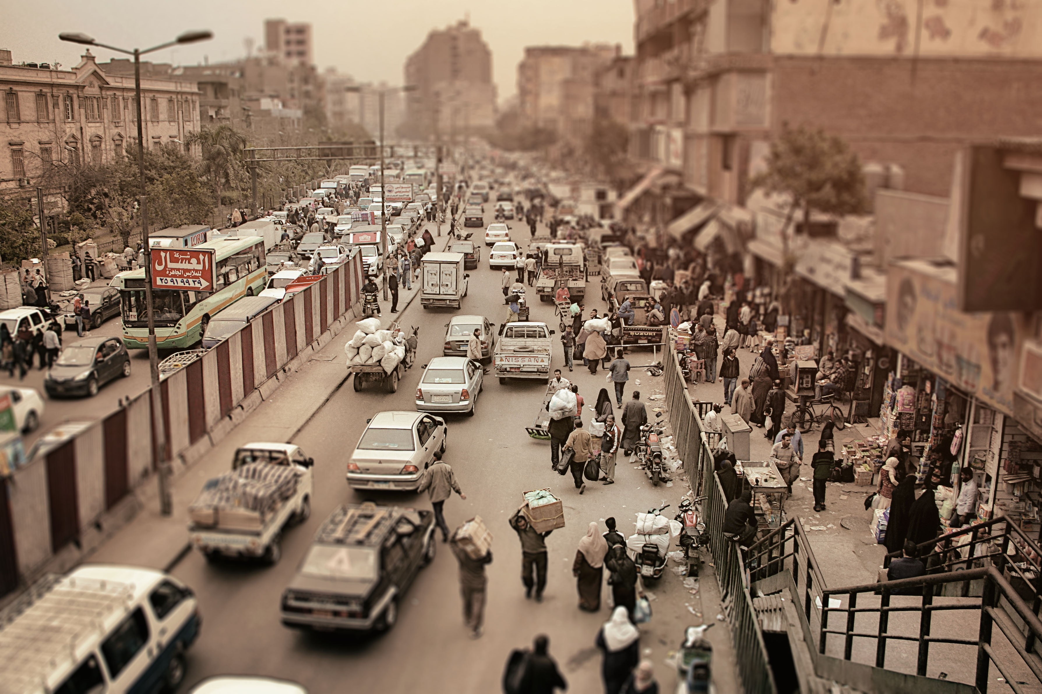traffic, congestion, shared  space, city Life, people, urban, street, 2K, Shared space, crowd, car, cityscape, sepia, city, cairo, streets, travel, urban Scene, HD Wallpaper
