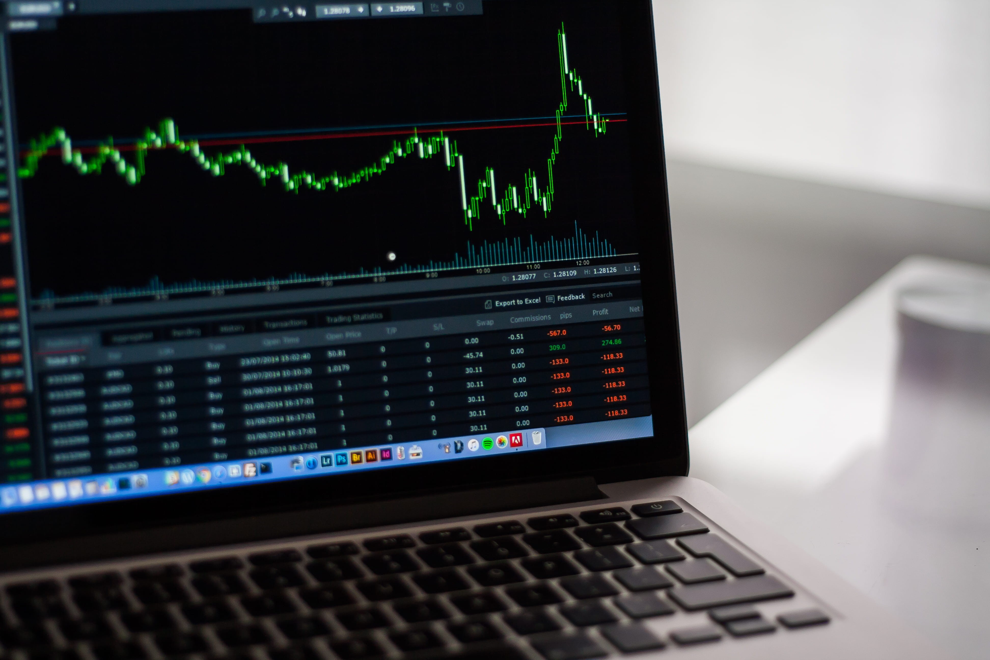 graphs, laptop, 4K, close-up, graphical user interface, global communications, pulse trace, macbook, computer monitor, connection, communication, wireless technology, HD Wallpaper