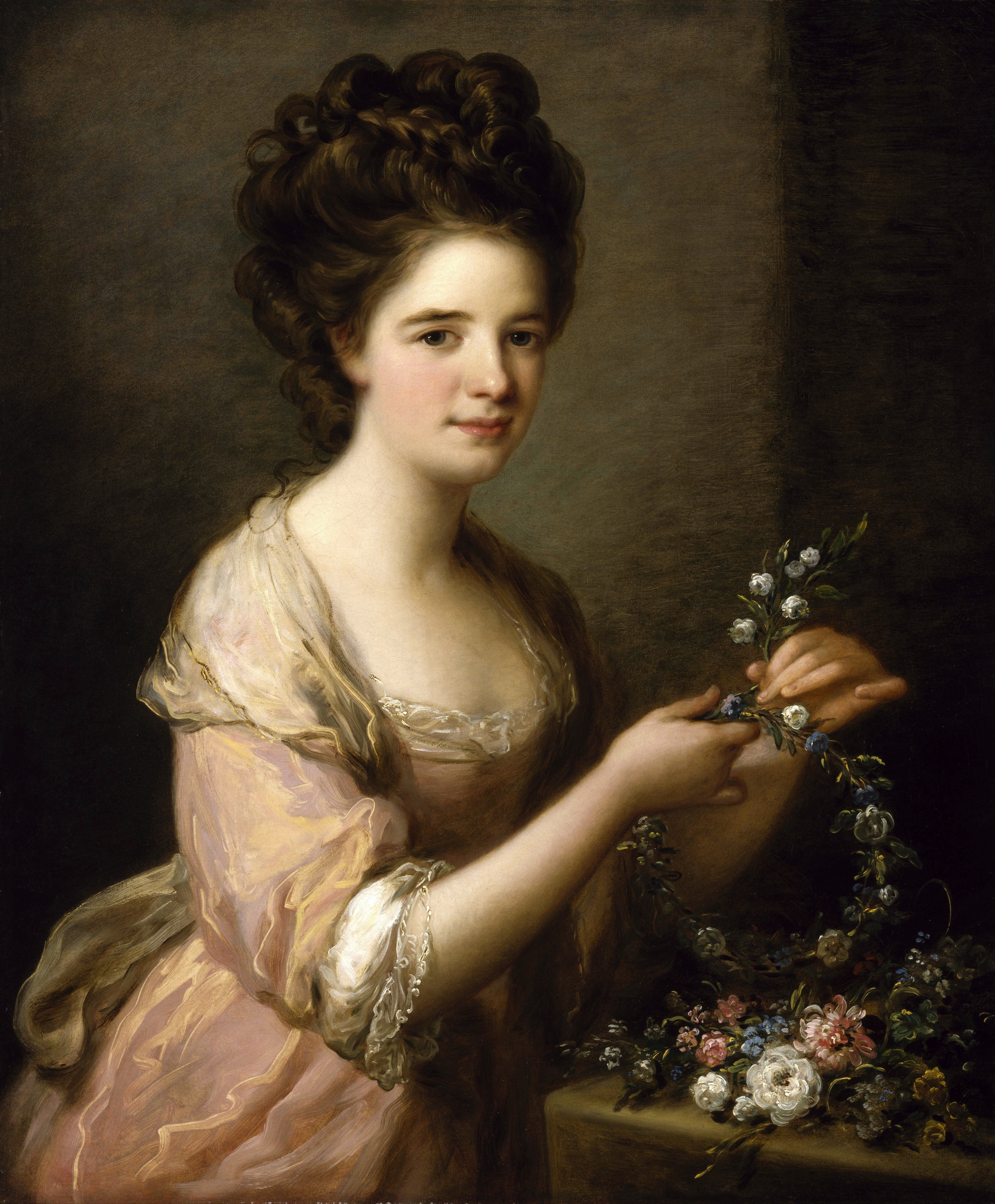 fashion, angelica kauffmann, three quarter length, indoors, painting, oil on canvas, beautiful woman, young women, hairstyle, beauty, artistic, 5K, real people, Phone HD Wallpaper