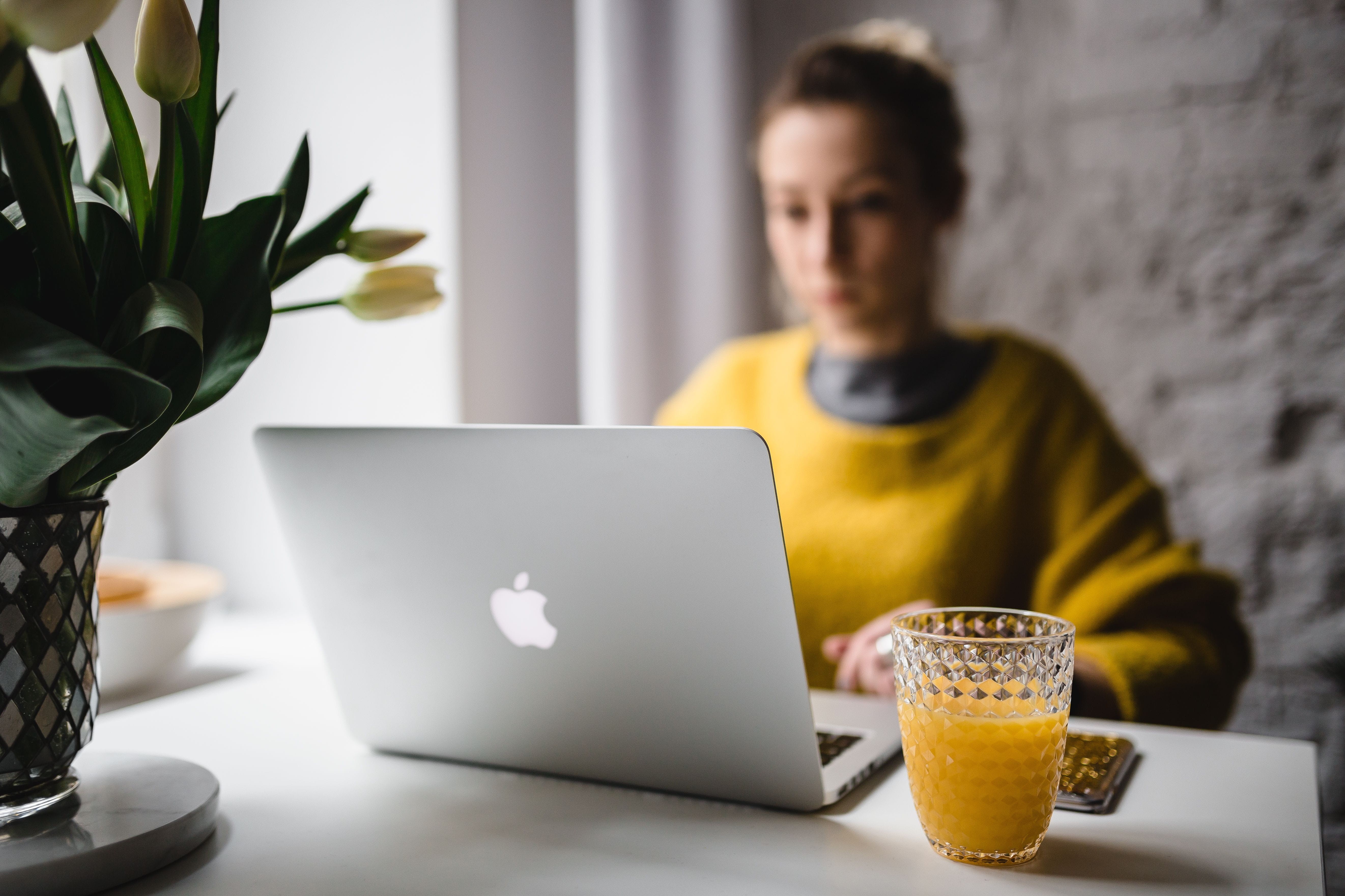 person, internet, orange juice, refreshment, indoors, adult, domestic Life, communication, food and drink, wireless Technology, lifestyles, workspace, 5K, HD Wallpaper