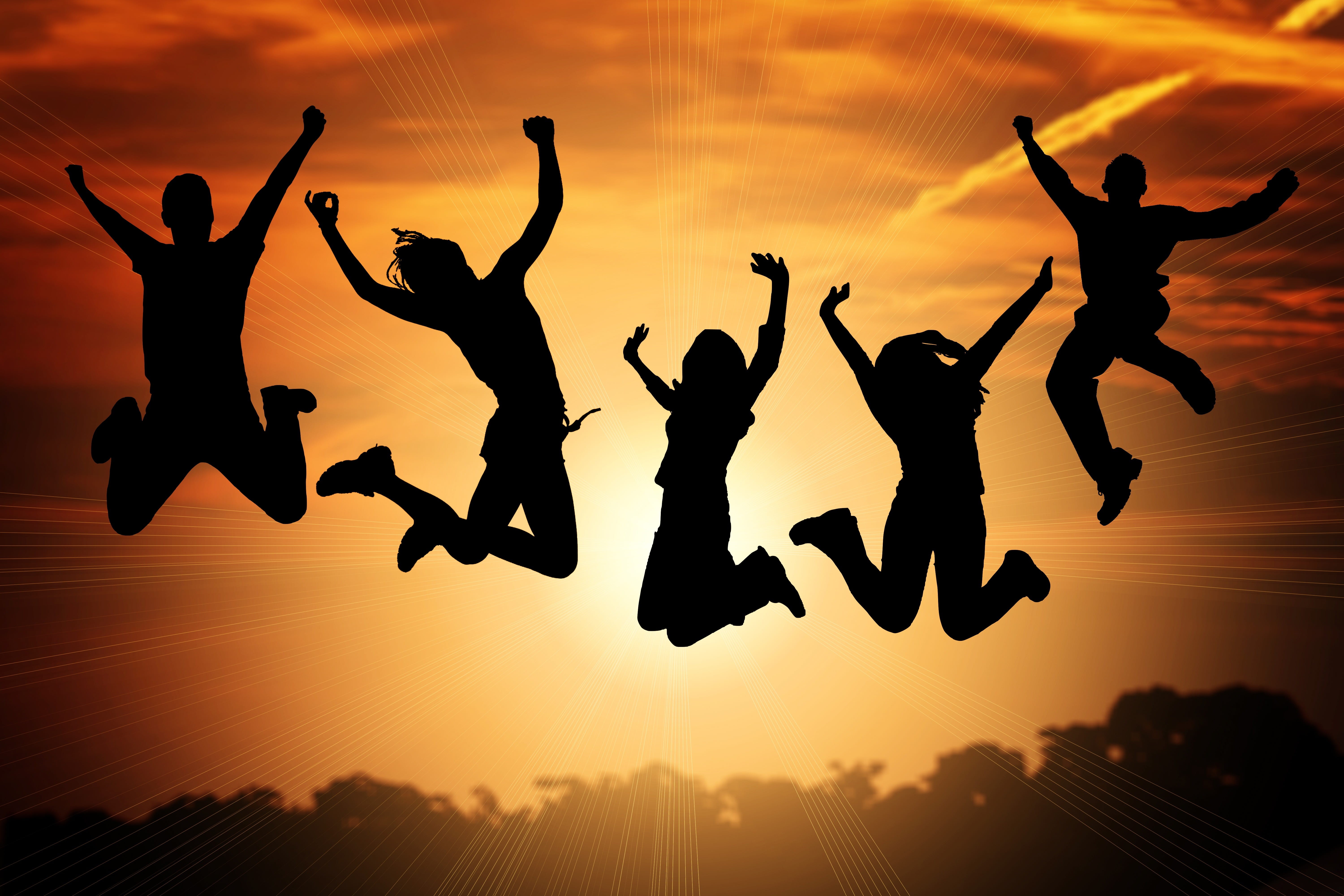 cheers, jump, men, 5K, human, jumping, human limb, young, leisure activity, mid-air, group of people, youth, success, lifestyles, sport, full length, arms raised, HD Wallpaper