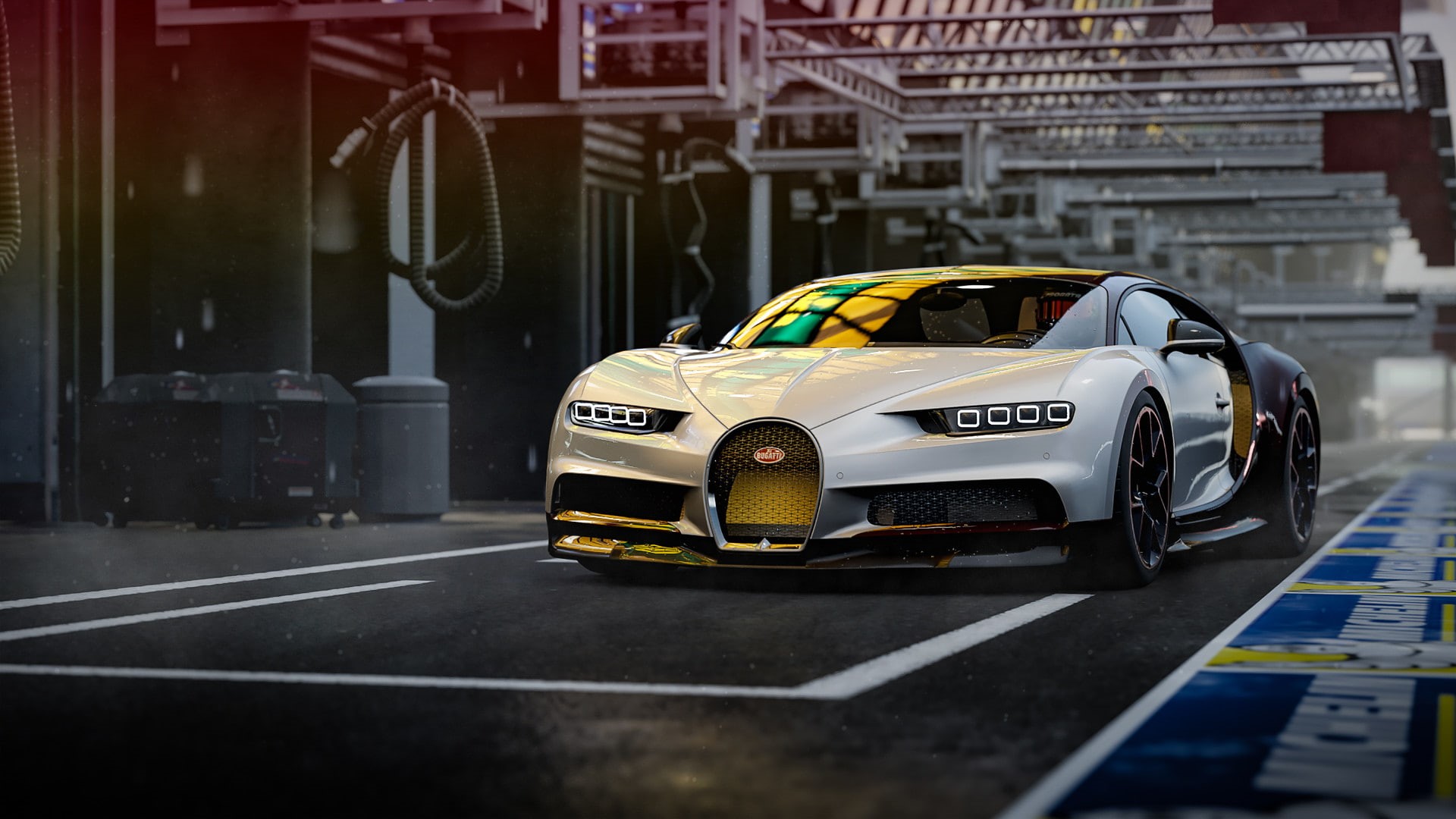 Car, architecture, day, road, mode of transportation, racecar, land vehicle, yellow, competition, transportation, auto racing, motor vehicle, 1080P, Bugatti, HD Wallpaper