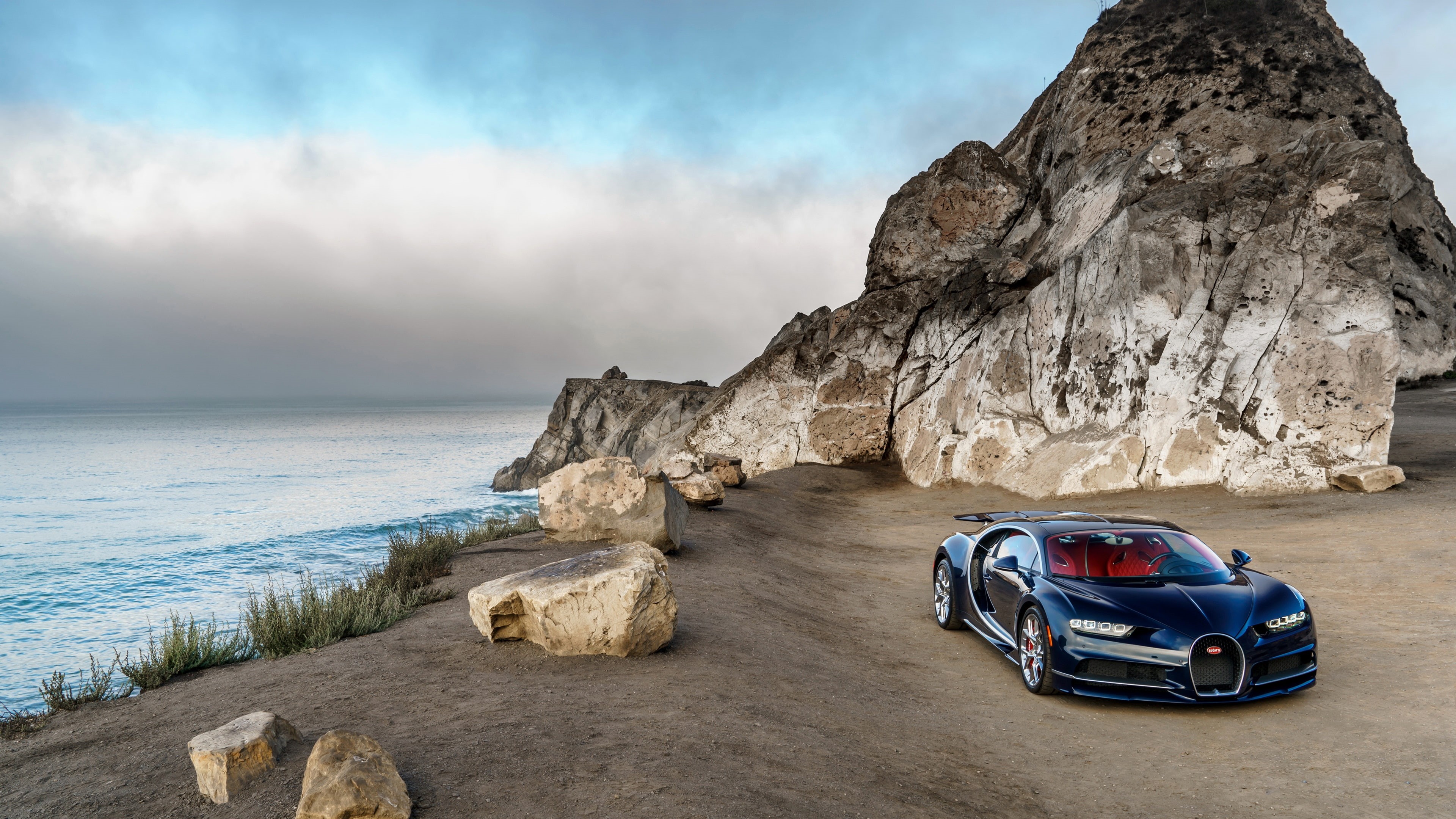 North, America, Coast, Car, Bugatti, Luxury, Chiron, 4K, Blue, HD Wallpaper