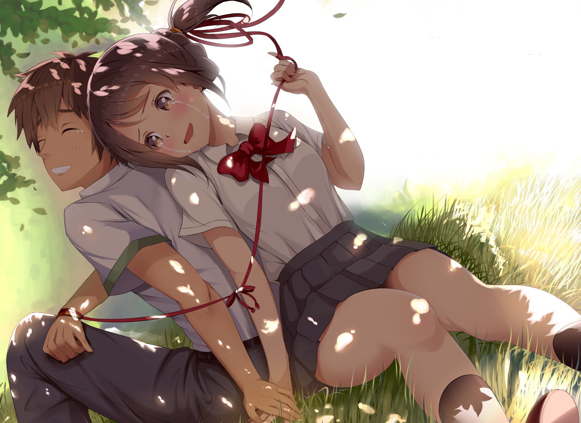 tree, plant, real people, sunlight, 1080P, outdoors, young women, human representation, Taki Tachibana, Kimi No Na Wa., Your Name., Mitsuha Miyamizu, art and craft, HD Wallpaper