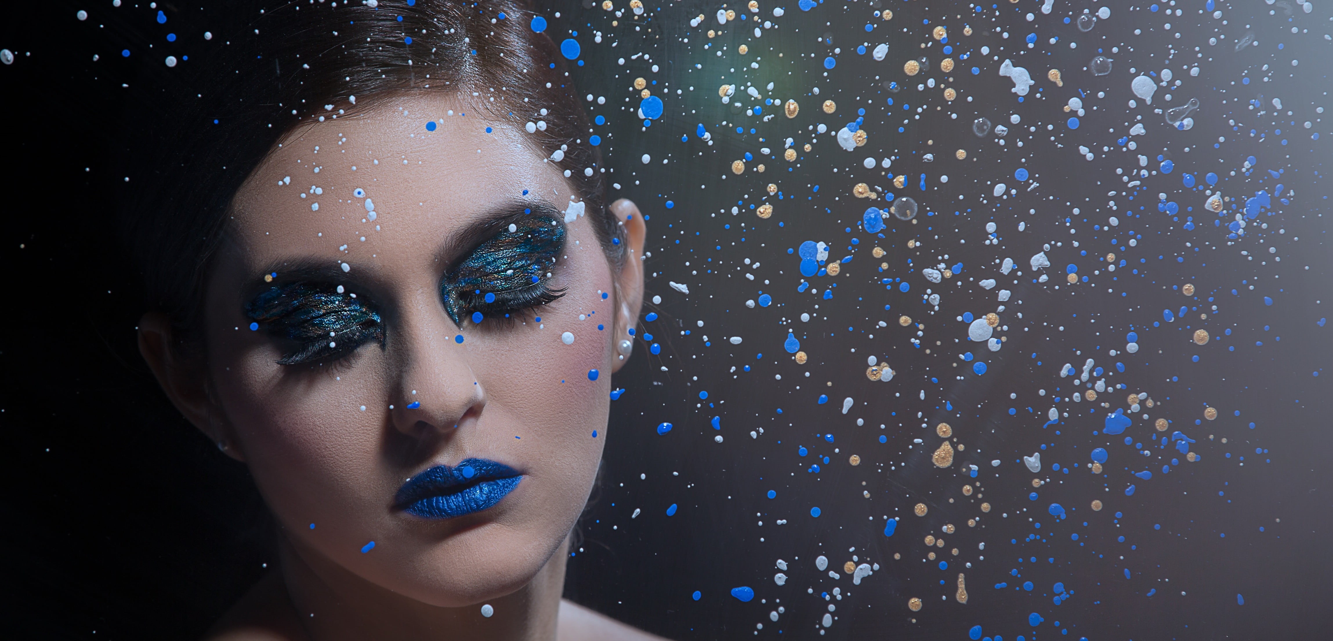 multi colored, beauty, 4K, eyeshadow, closed eyes, studio shot, headshot, blue, human face, close-up, one person, portrait, body part, digital composite, HD Wallpaper