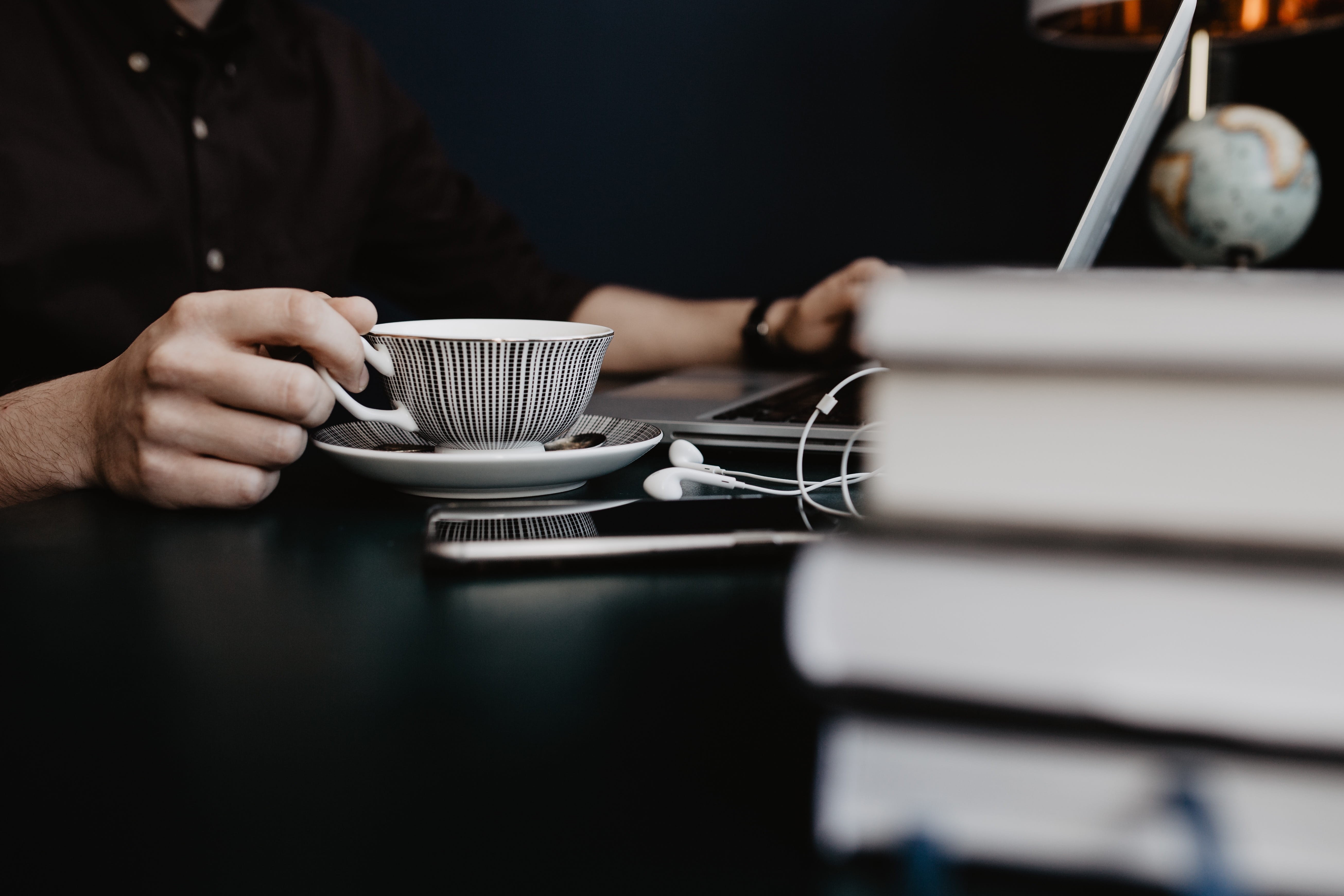 crockery, indoors, laptop, working, cappucino, communication, workspace, desk, hand, food and drink, coffee - drink, adult, male, technology, drink, busy, HD Wallpaper