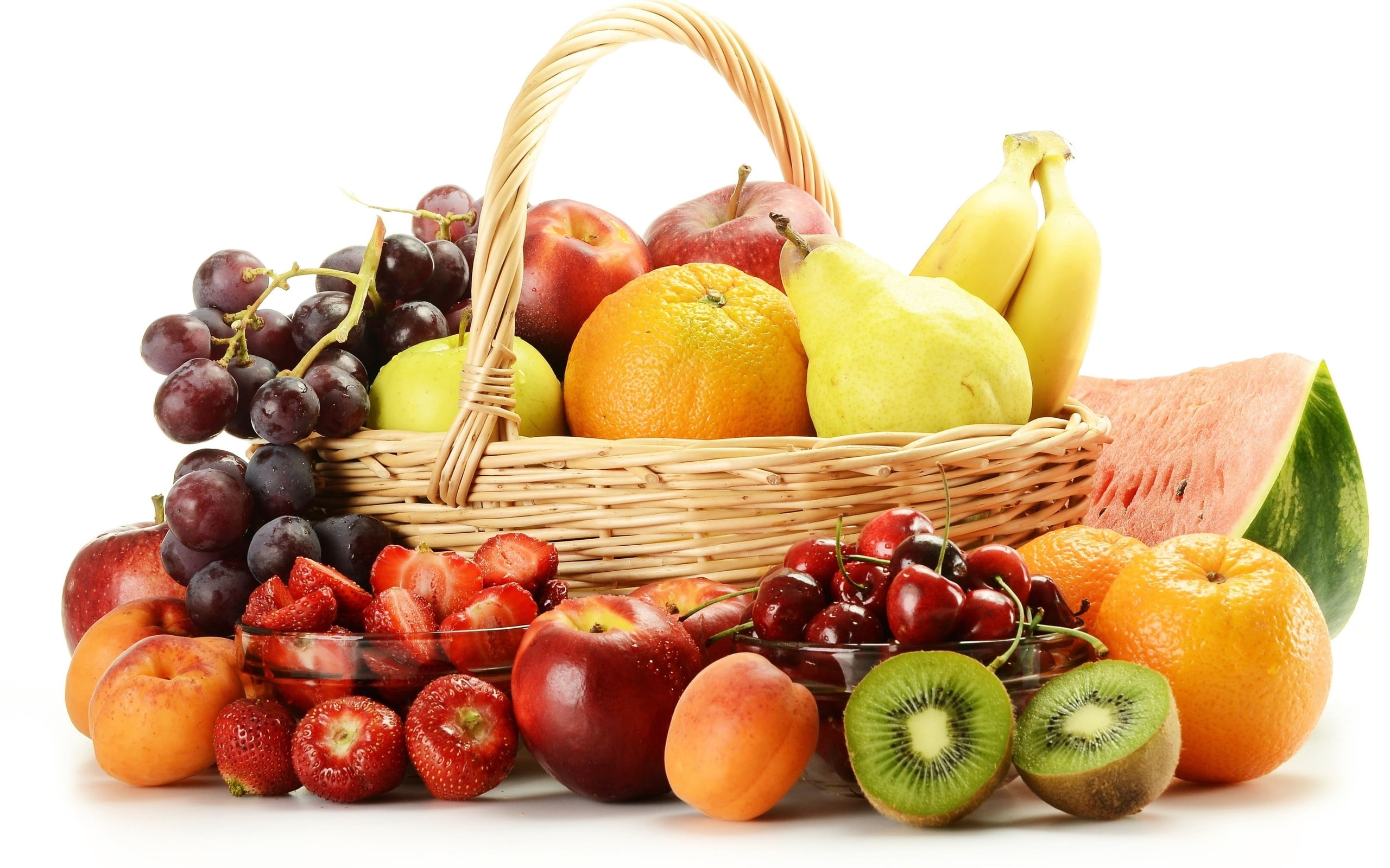 banana, basket, cherries, healthy Lifestyle, green Color, studio shot, cherry, food And Drink, fruit, organic, 2K, apple, lemon, ripe, orange Color, variation, HD Wallpaper